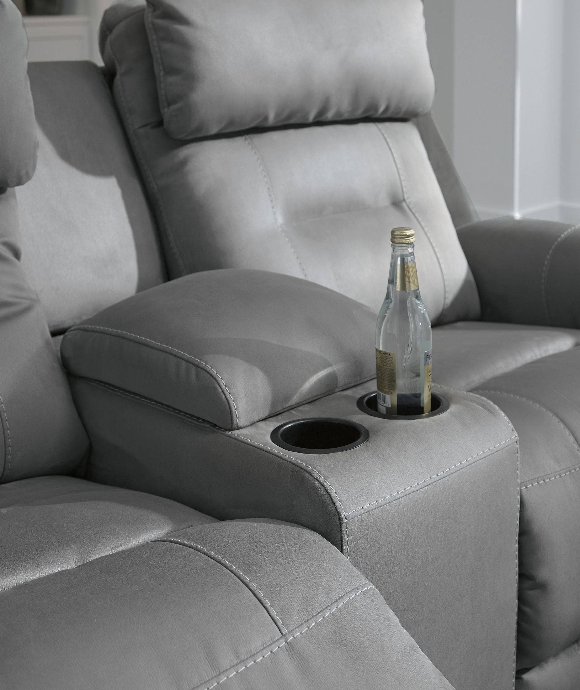 Trampton Smoke Power Reclining Loveseat With Adjustable Headrest
