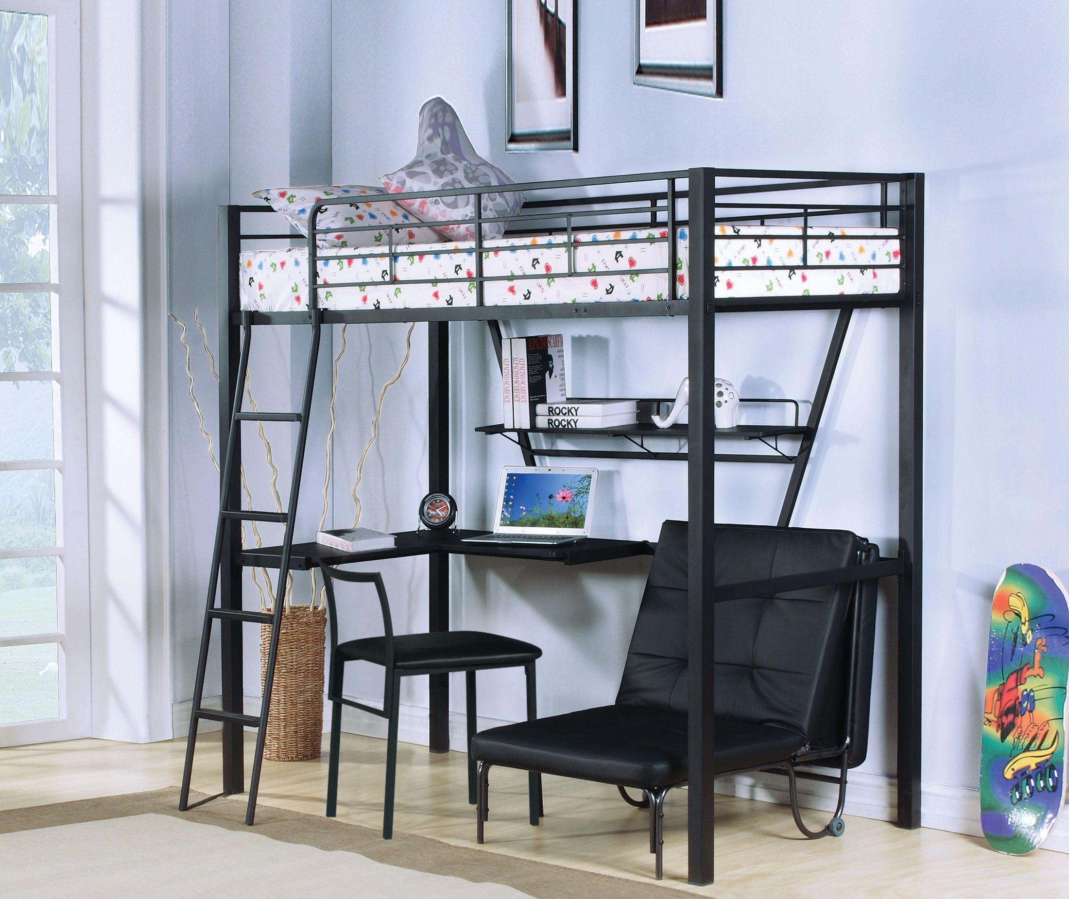 Senon Silver And Black Loft Bed With Desk 1stopbedrooms