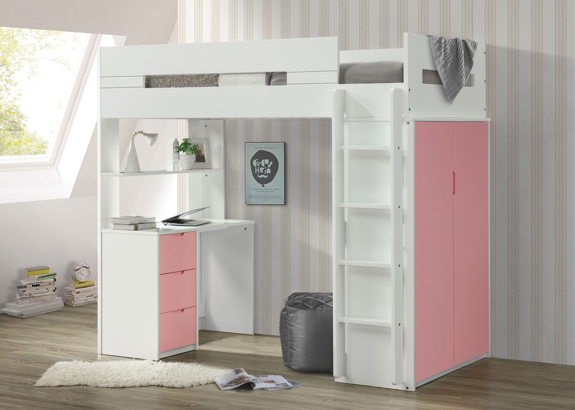 Nerice White And Pink Loft Bed 1stopbedrooms
