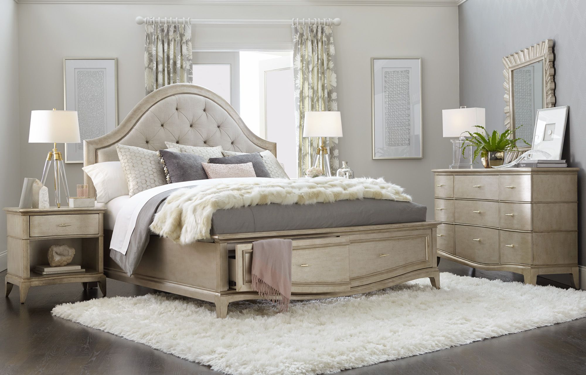 Starlite Silver Upholstered Storage Panel Bedroom Set 1stopbedrooms