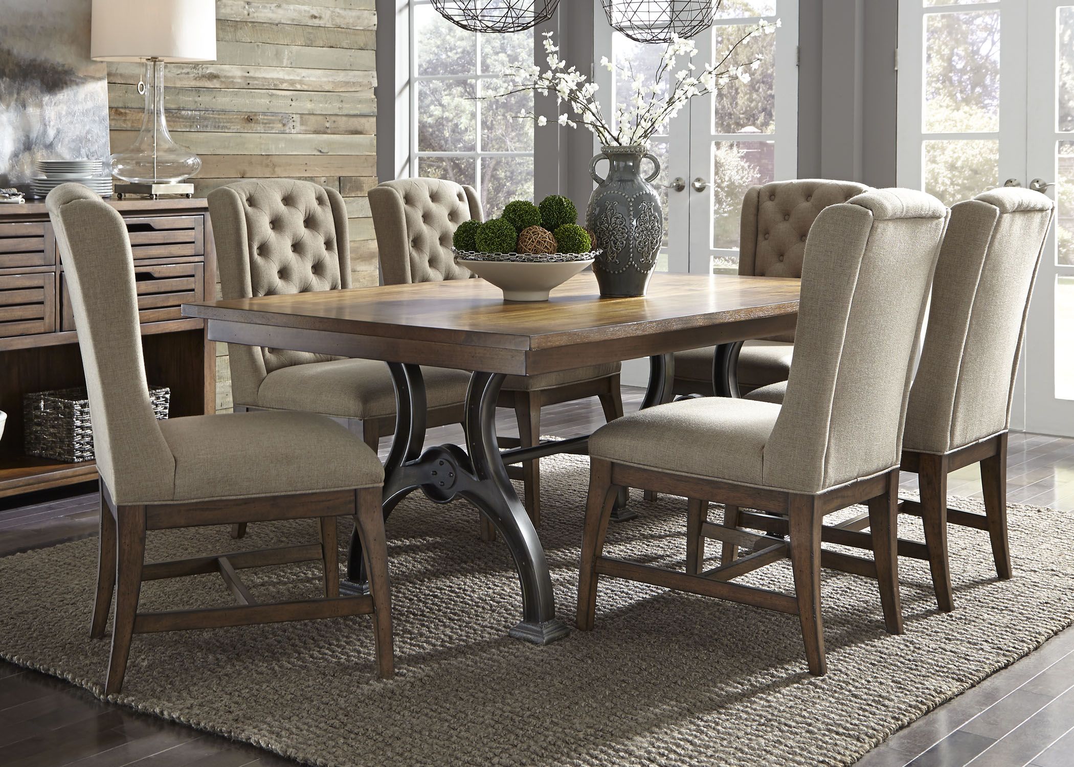 Arlington House Cobblestone Brown Trestle Dining Room Set