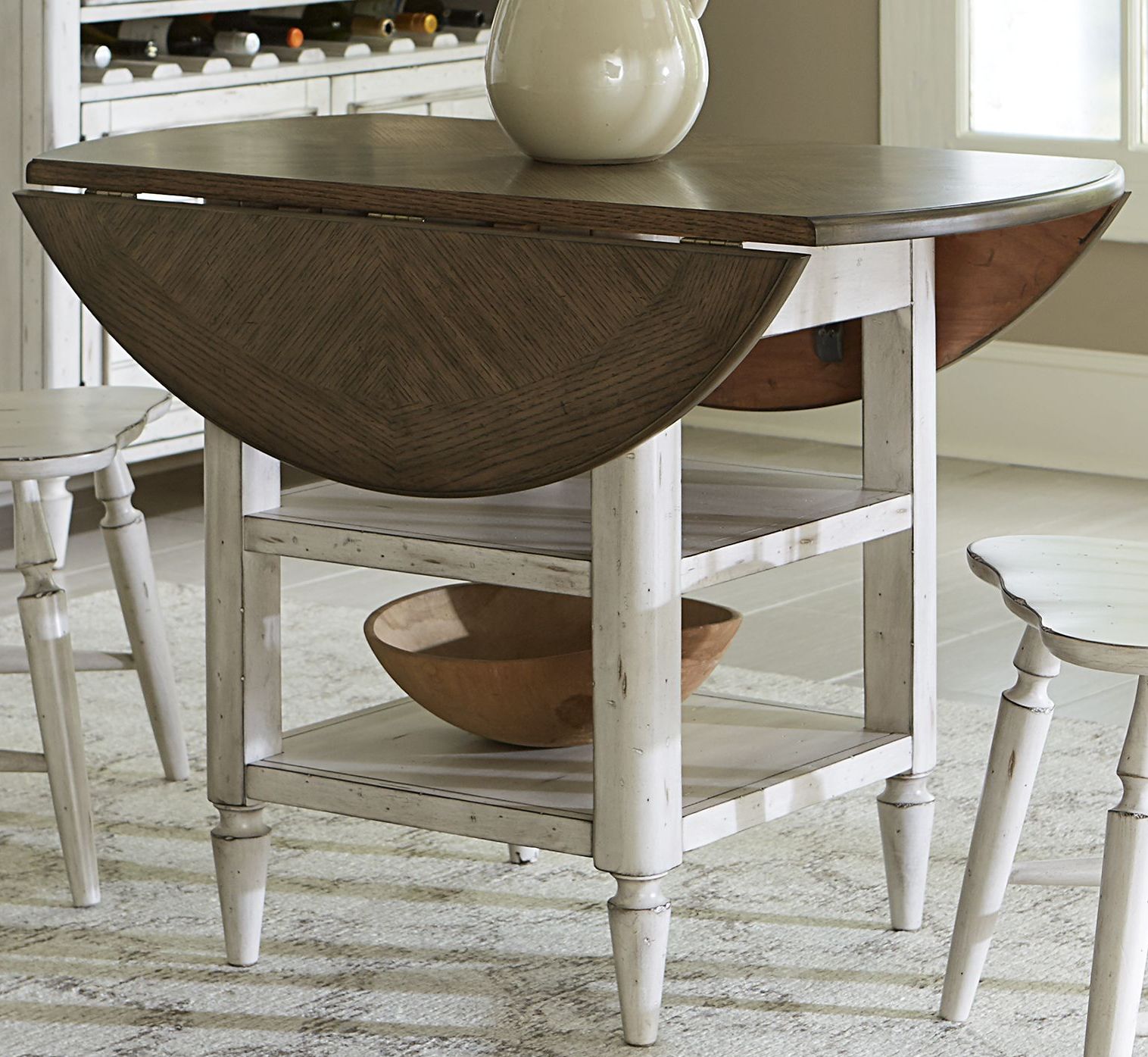 Oak Hill Gray And Brown Extendable Drop Leaf Dining Room Set