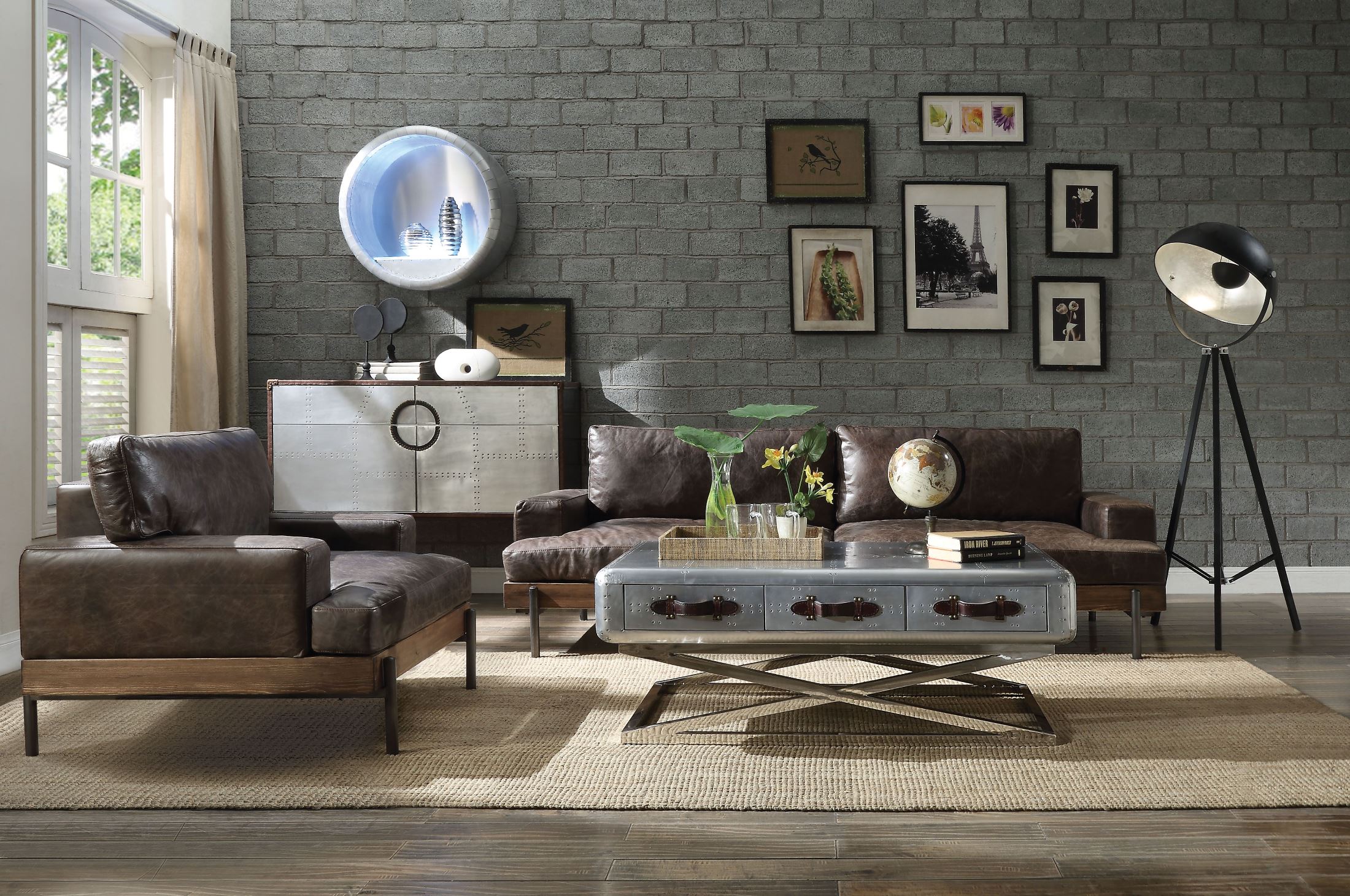 Silchester Distress Chocolate Leather Living Room Set 1stopbedrooms