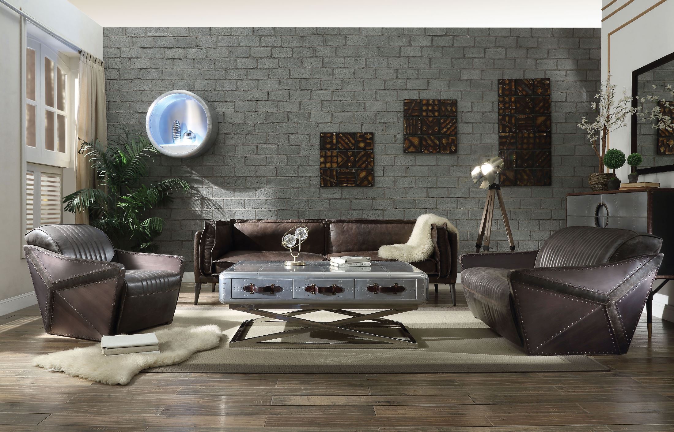 Porchester Chocolate Leather Living Room Set 1stopbedrooms
