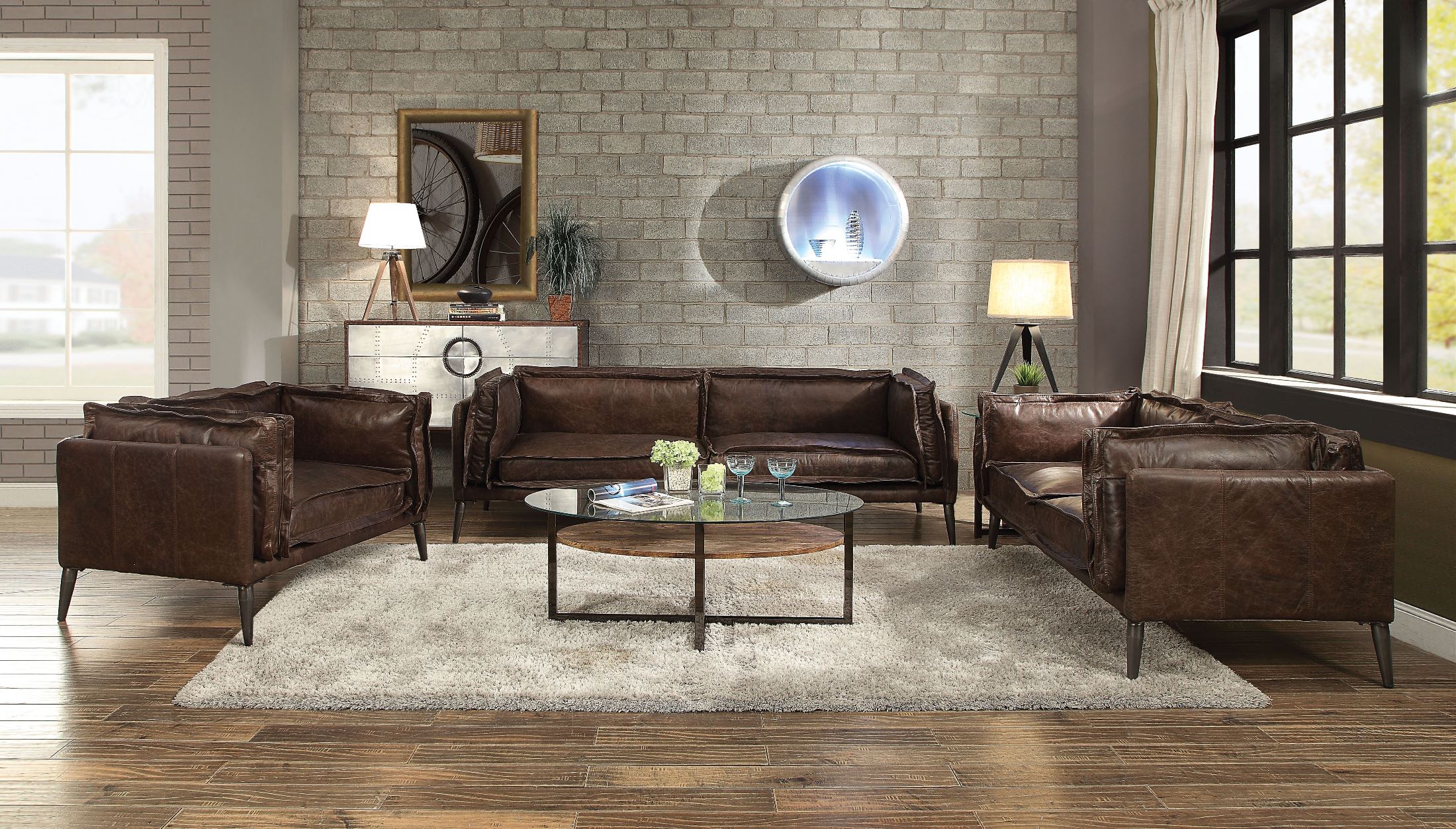Porchester Distress Chocolate Leather Living Room Set 1stopbedrooms