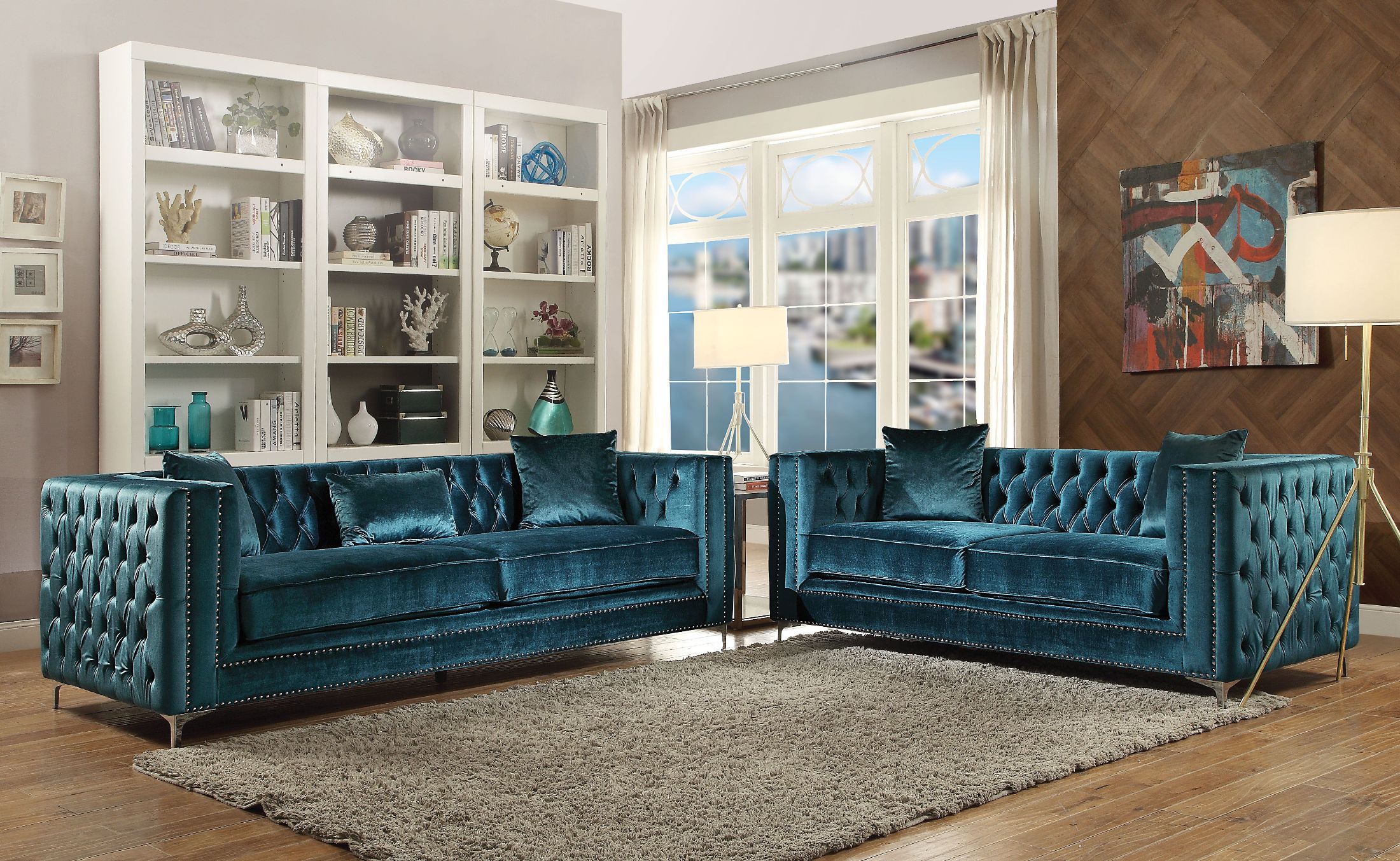 Gillian Dark Teal Velvet Living Room Set 1stopbedrooms