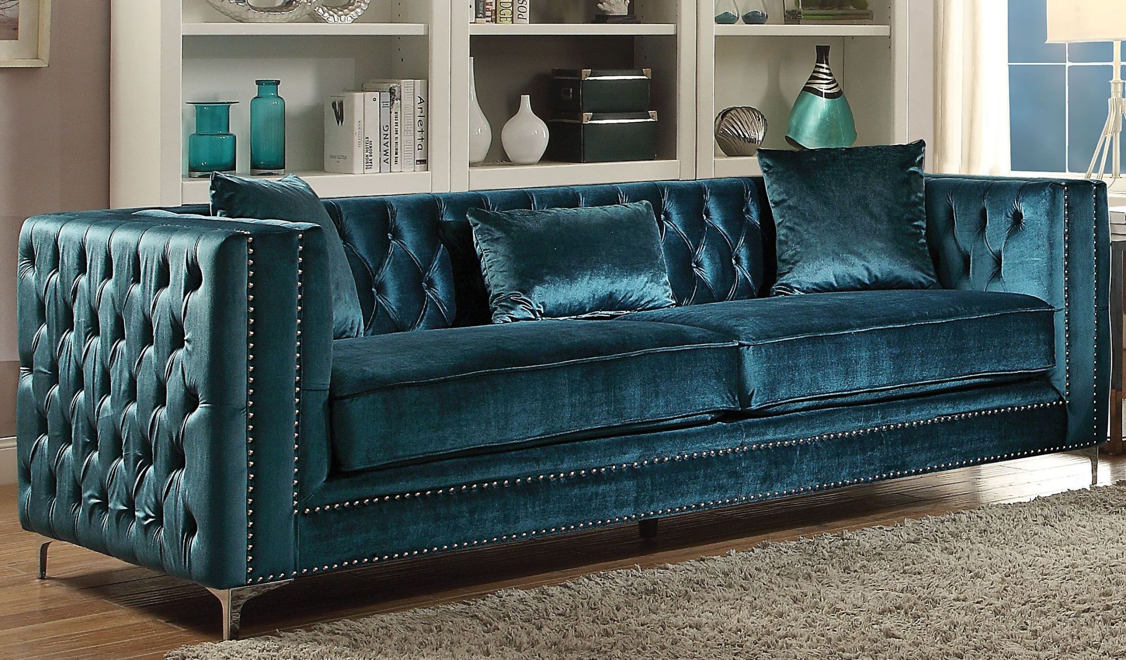 Stanford Dark Teal Fabric Living Room Set 1stopbedrooms
