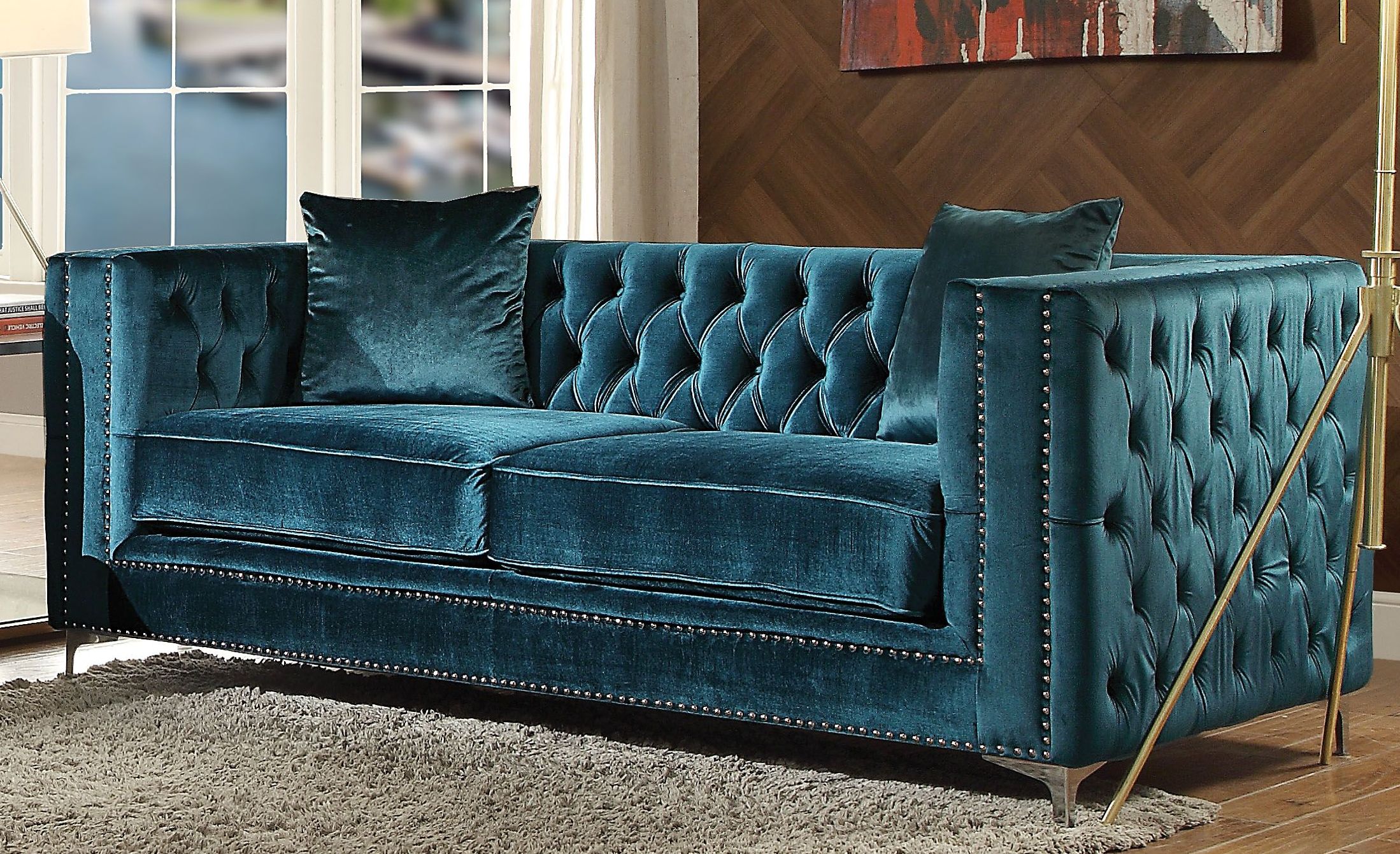 Gillian Dark Teal Velvet Living Room Set 1stopbedrooms