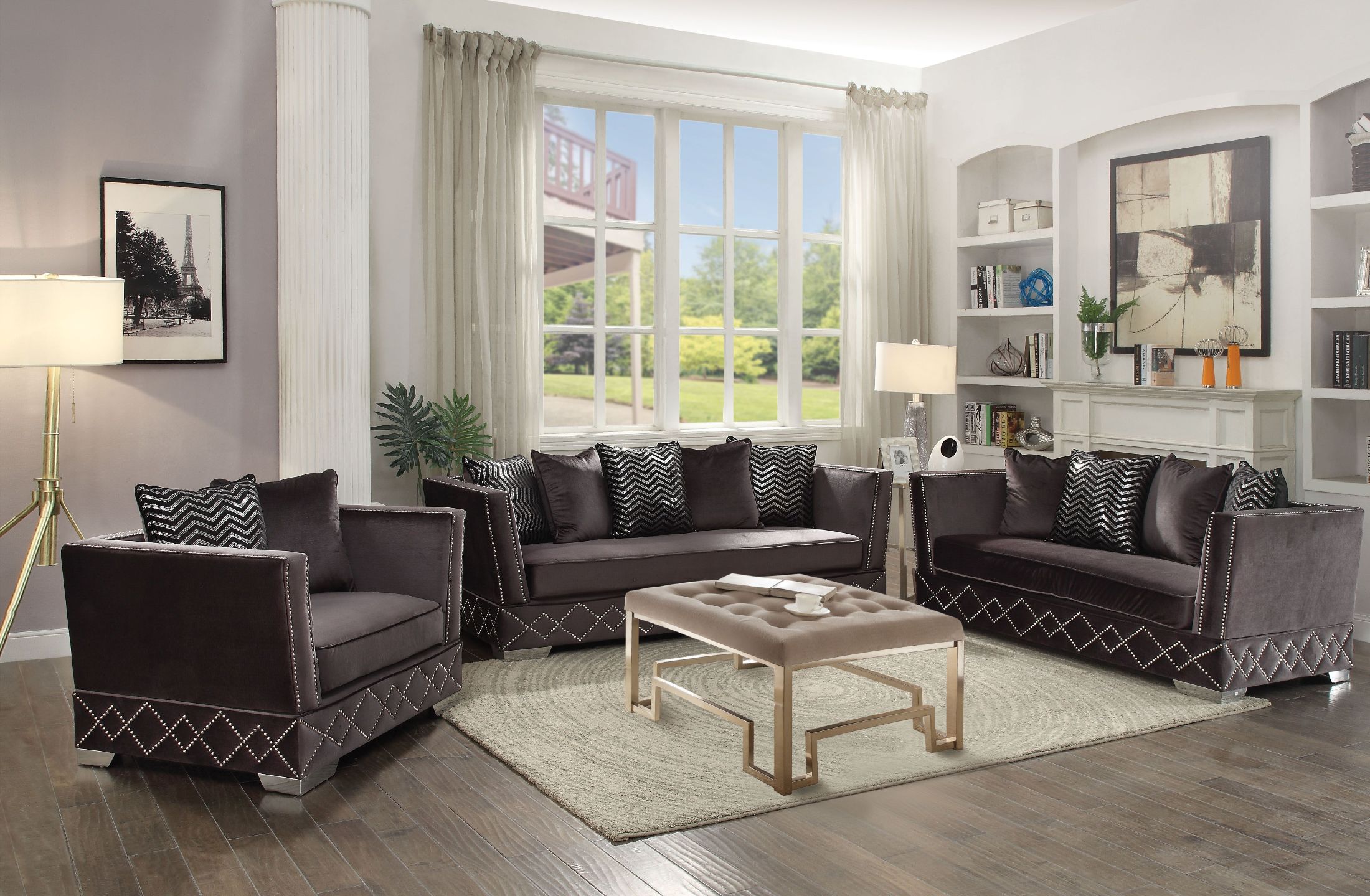 Acme Tamara Charcoal Velvet Living Room Set Collection 4 Tamara Charcoal Velvet Living Room Set Main Image