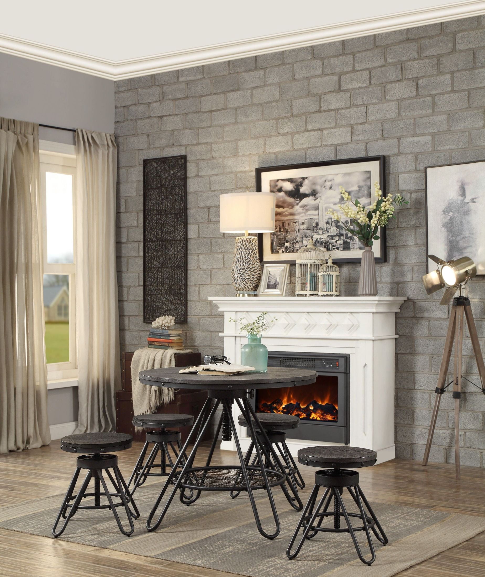 Cirrus Gray Adjustable Round Dining Room Set 1stopbedrooms