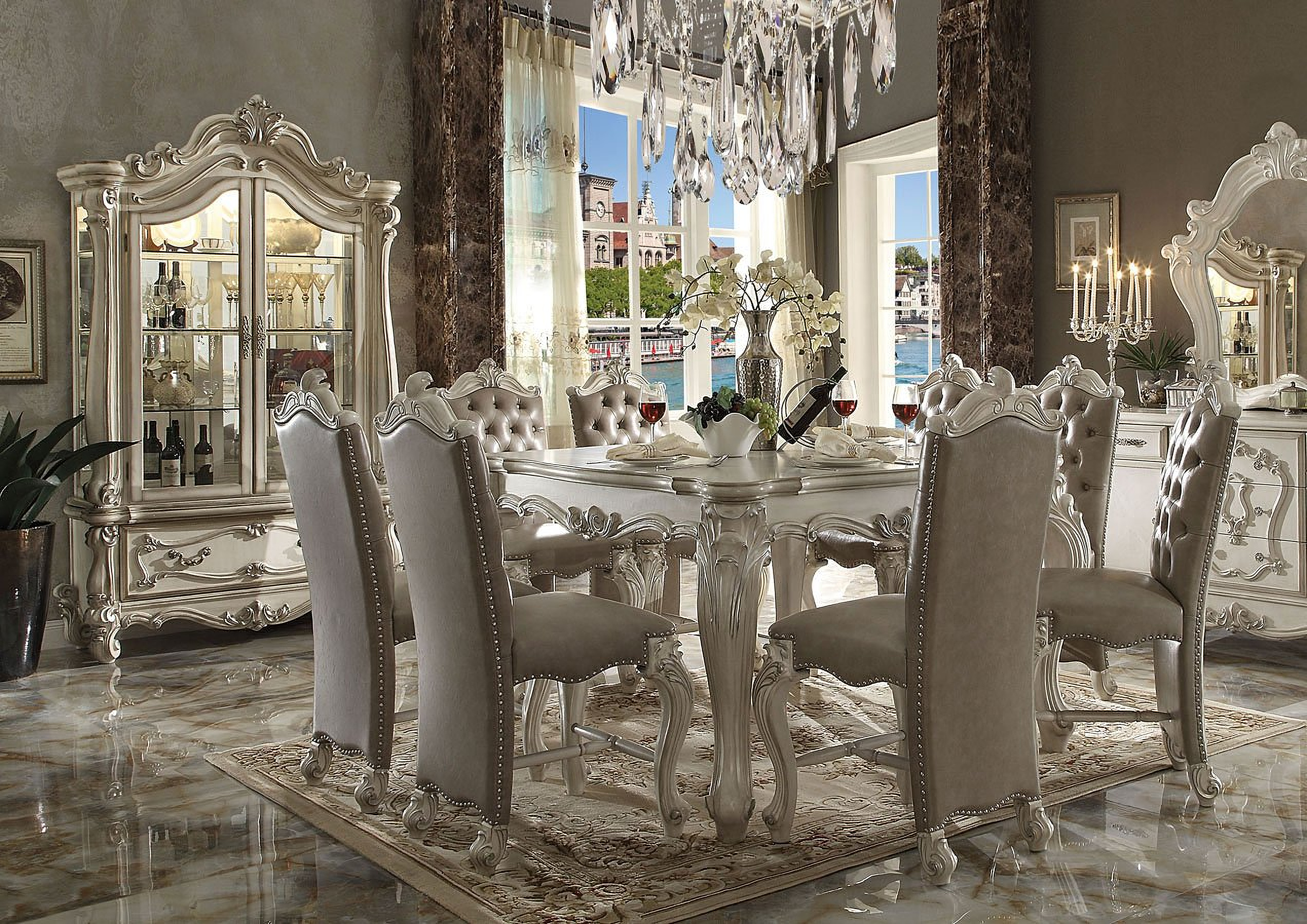 Versailles Counter Height Dining Room Set Bone White