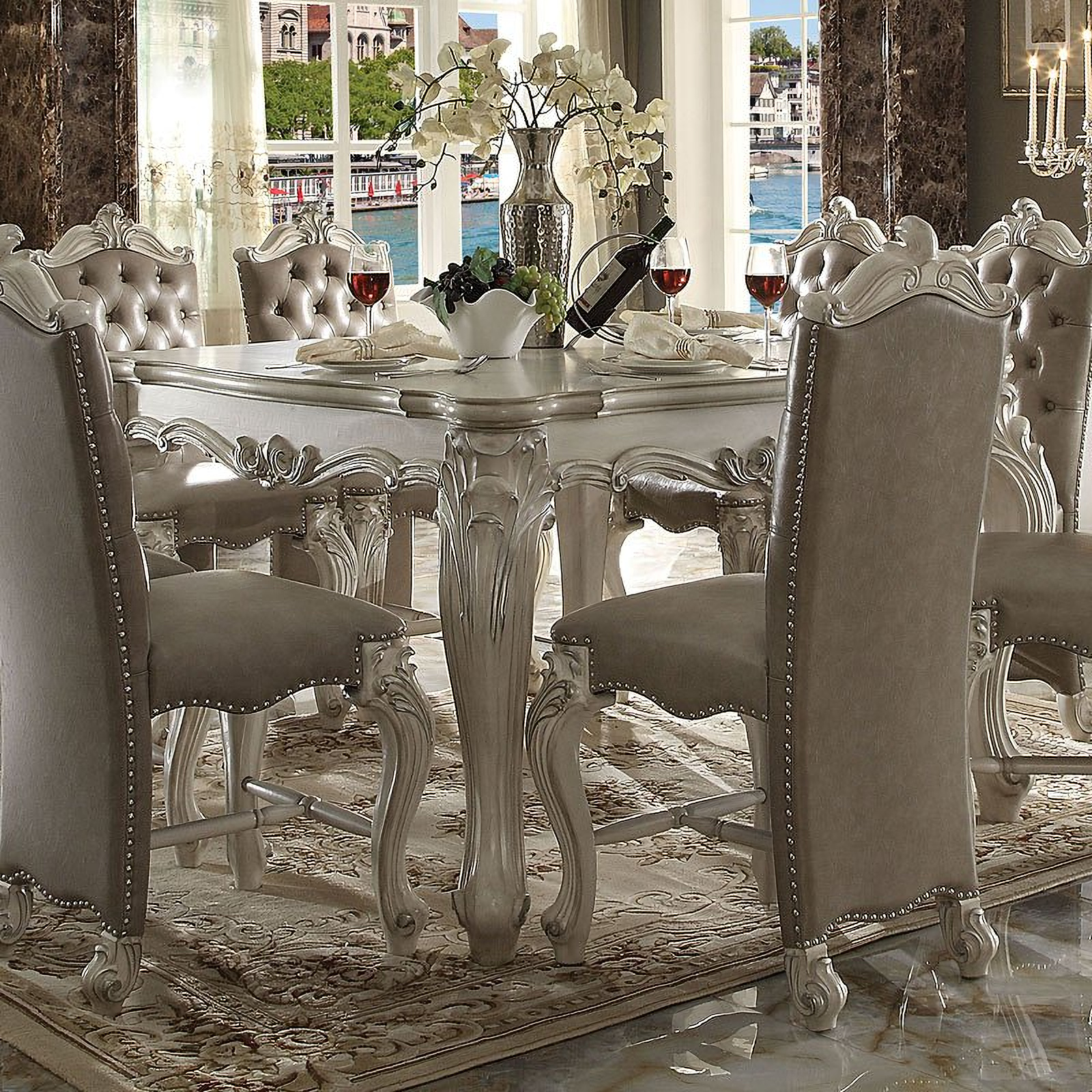Versailles Counter Height Dining Room Set Bone White