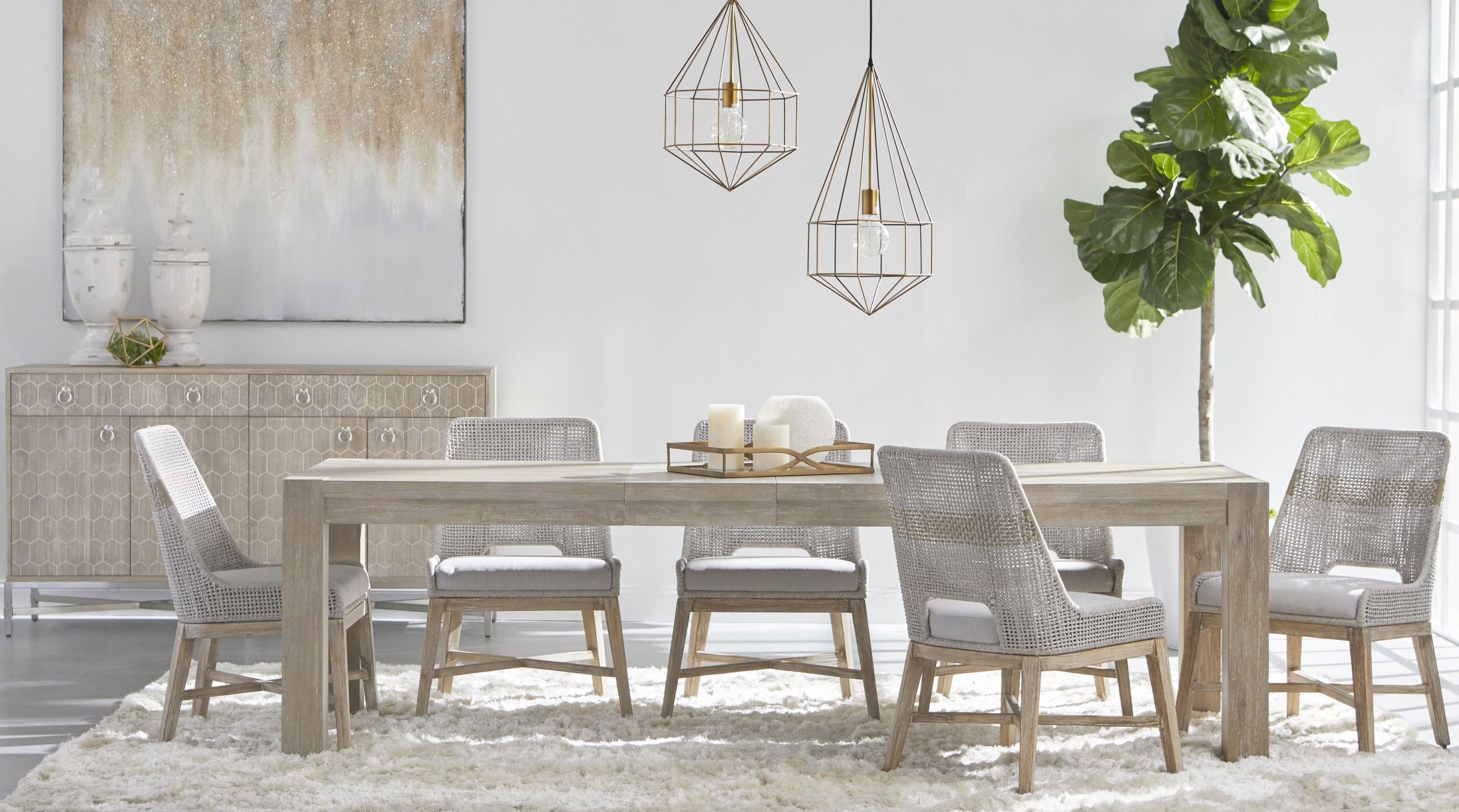 Traditions Natural Gray Adler Extendable Dining Room Set With Wicker Tapestry Dining Chair 1stopbedrooms