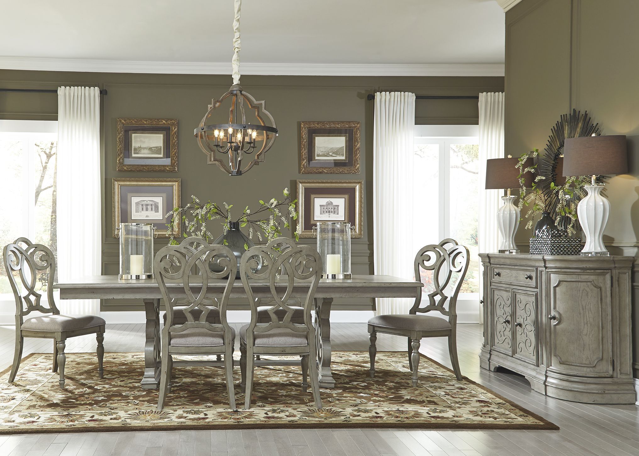Grand Estates Gray Taupe Trestle Dining Room Set Grand Estates Gray Taupe Trestle Dining Room Set