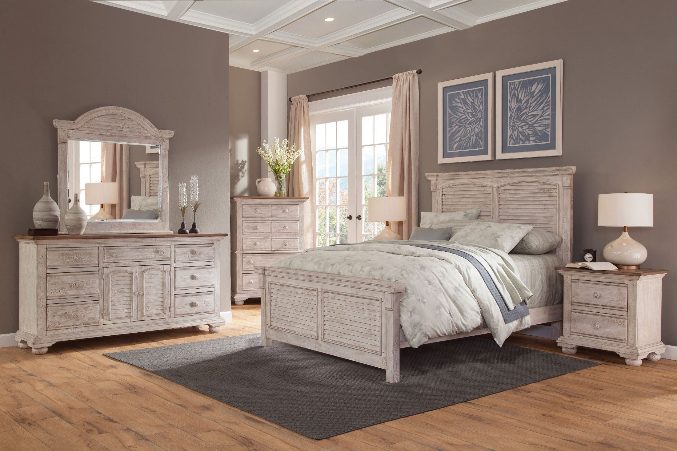 Cottage Traditions Crackled White Panel Bedroom Set 1stopbedrooms