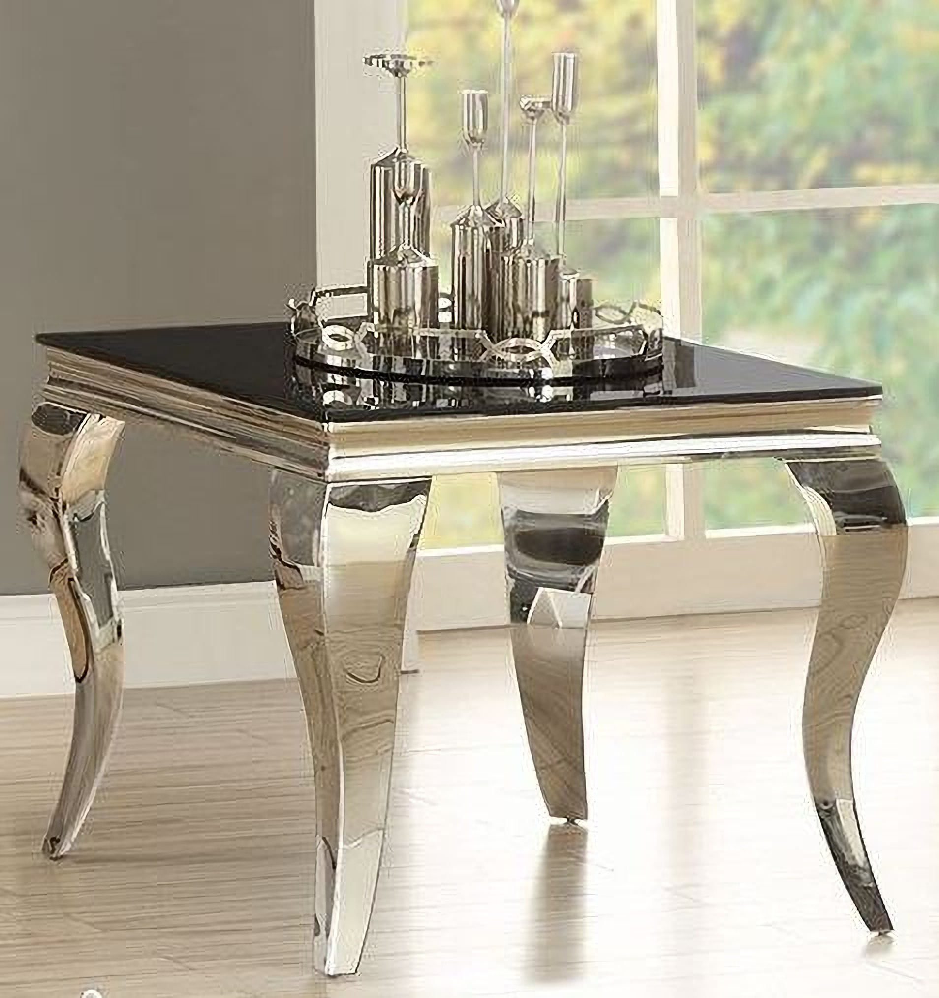 Chrome And Black Glass Top Occasional Table Set 1stopbedrooms