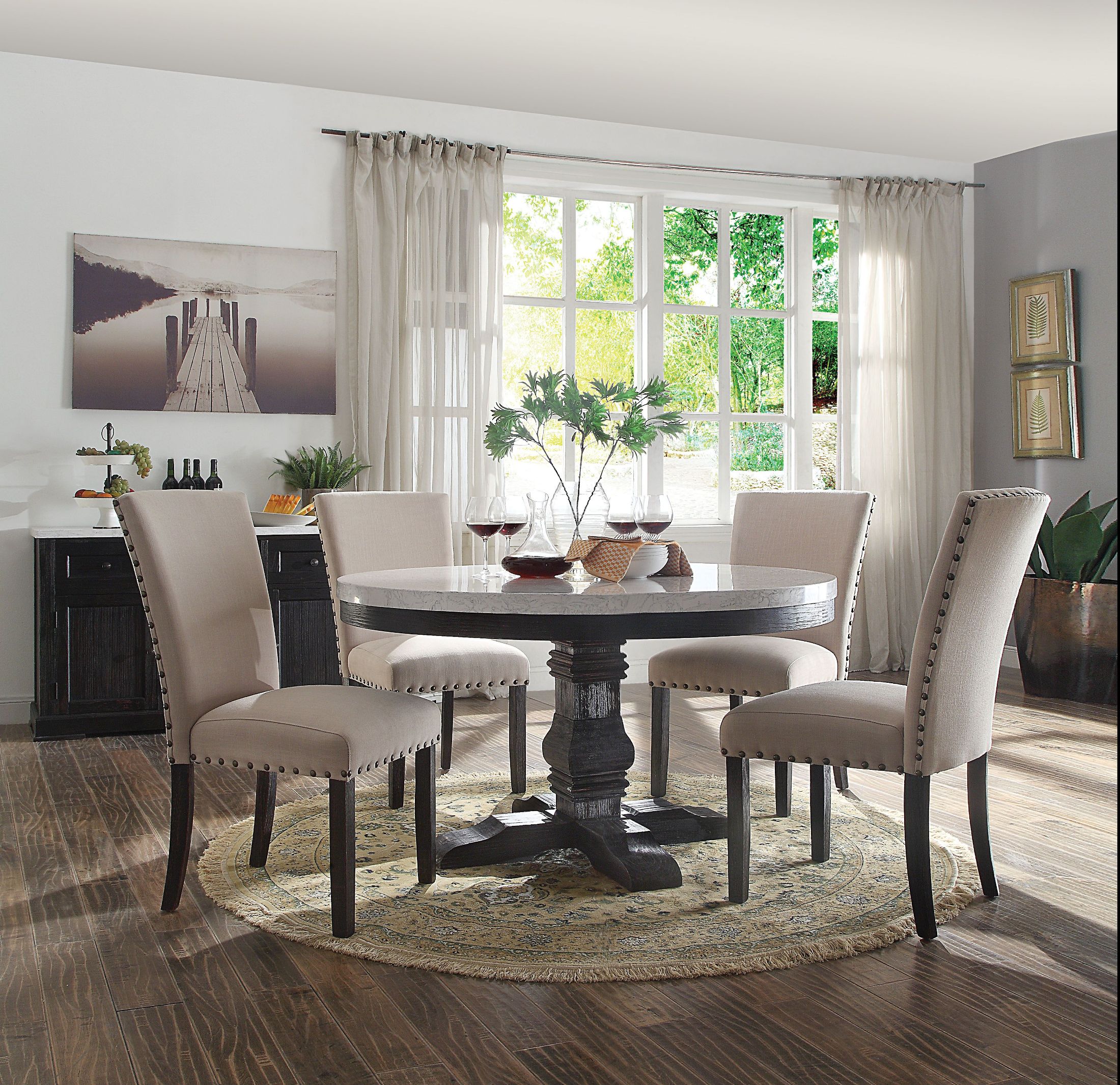 Nolan White Marble And Salvage Dark Oak Pedestal Dining Room Set Salvage Dark Oak Pedestal Dining Room