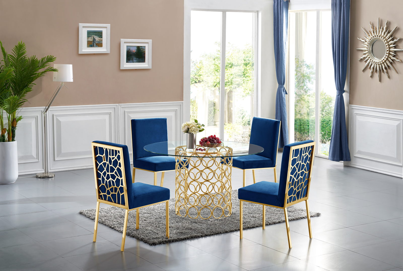 Meridian Opal 5pcs Dining Room Set In Gold 1stopbedrooms