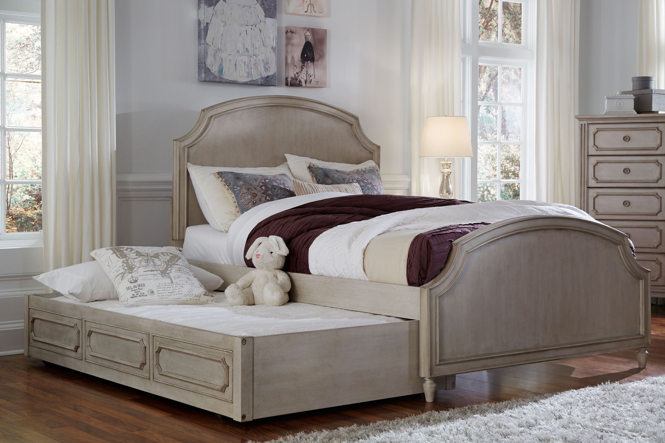 Emma Vintage Taupe Youth Arched Panel Bedroom Set With Trundle