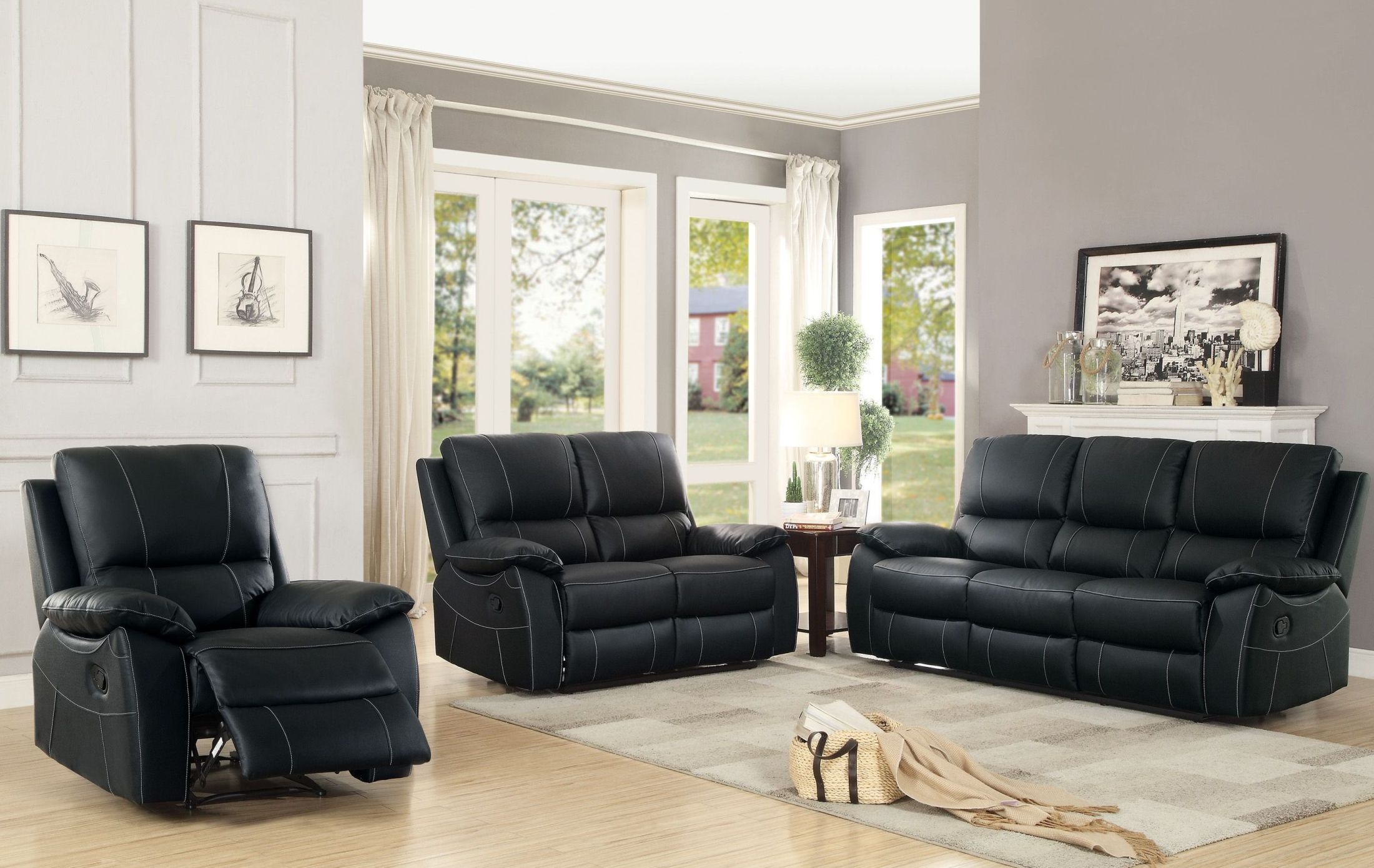 Greeley Black Double Reclining Living Room Set 1stopbedrooms