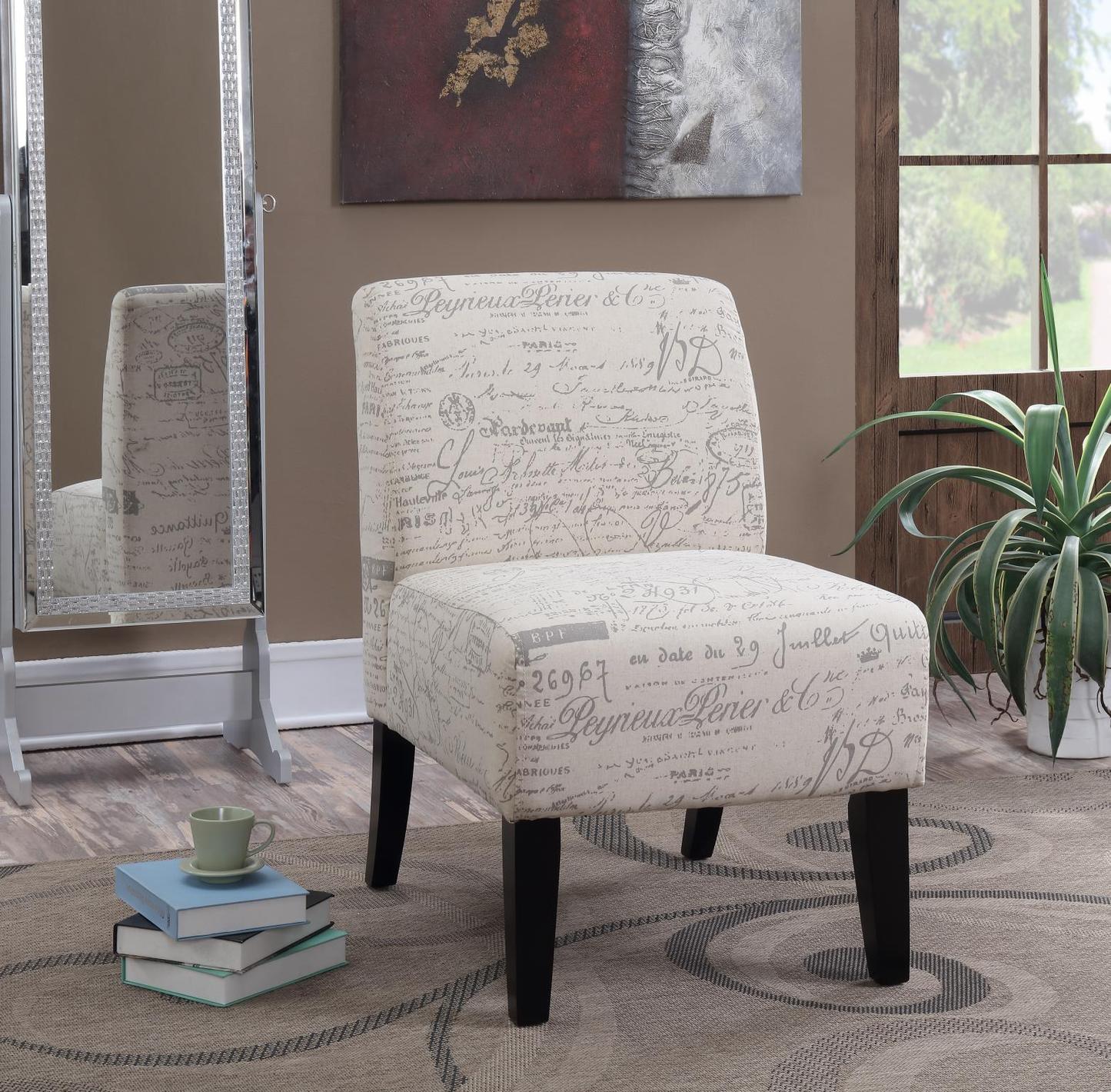 Parma Beige French Script Slipper Accent Chair 1stopbedrooms