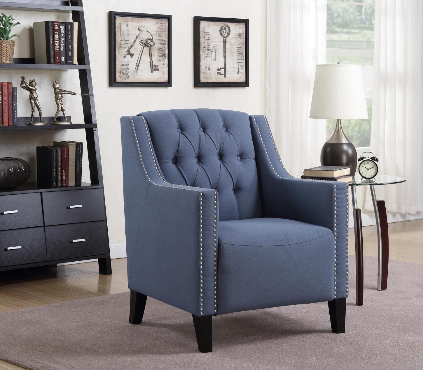Perry Blue Tufted Accent Arm Chair 1stopbedrooms