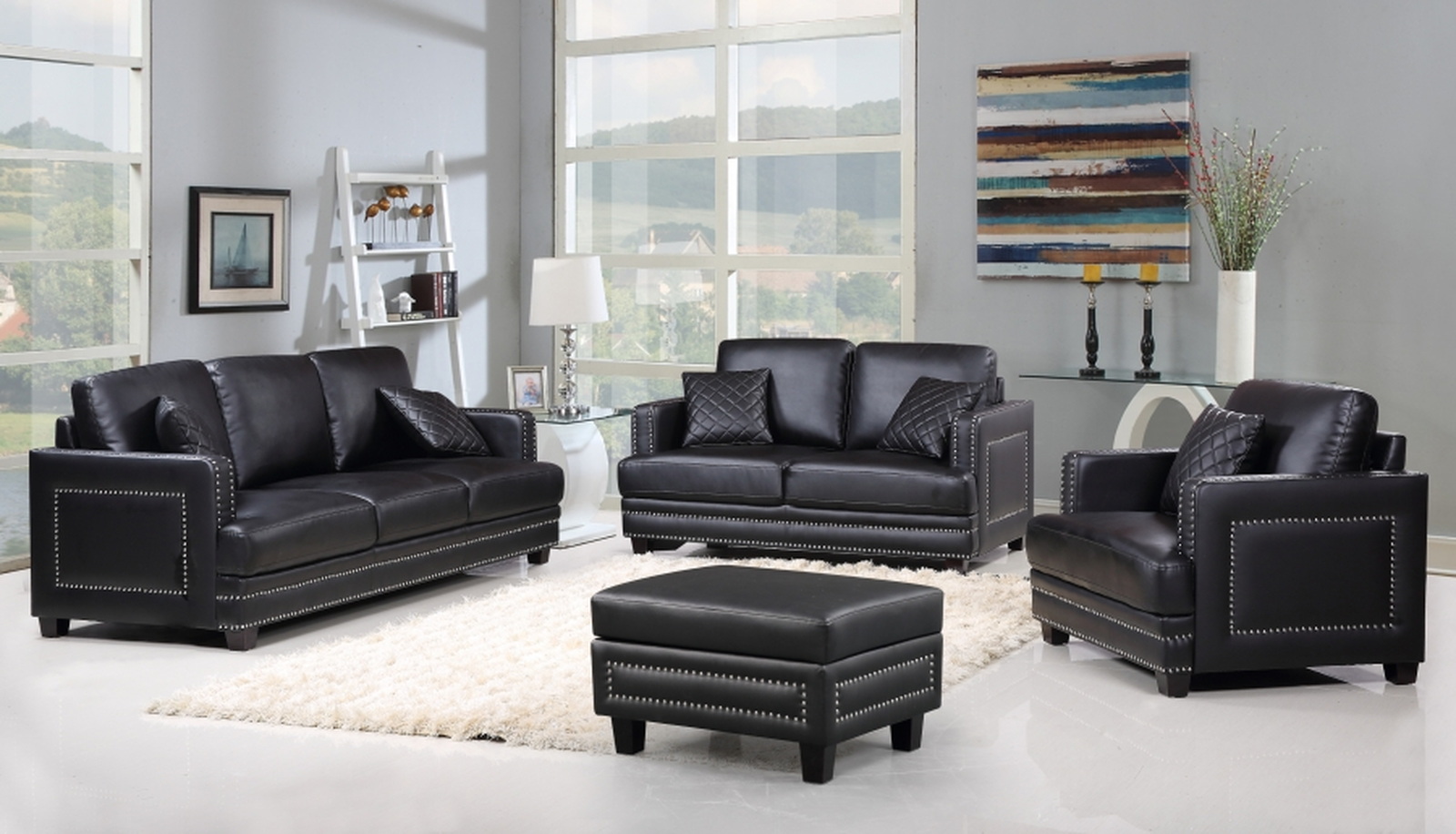 Meridian Ferrara 2 Piece Living Room Set In Black 1stopbedrooms Meridian Ferrara 2 Piece Living Room