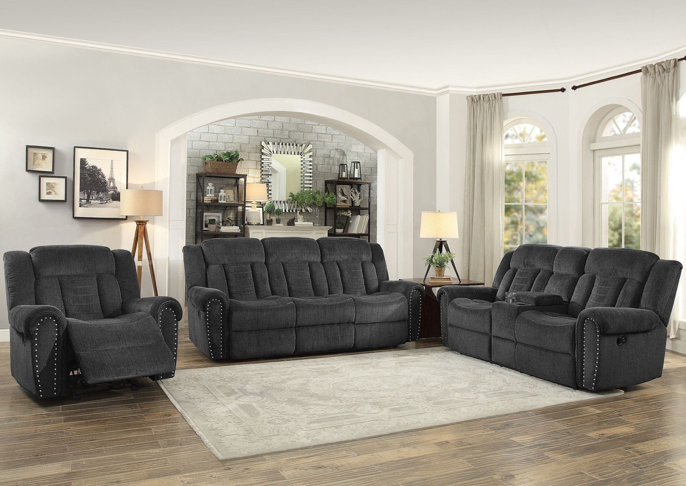 Nutmeg Charcoal Double Reclining Living Room Set 1stopbedrooms