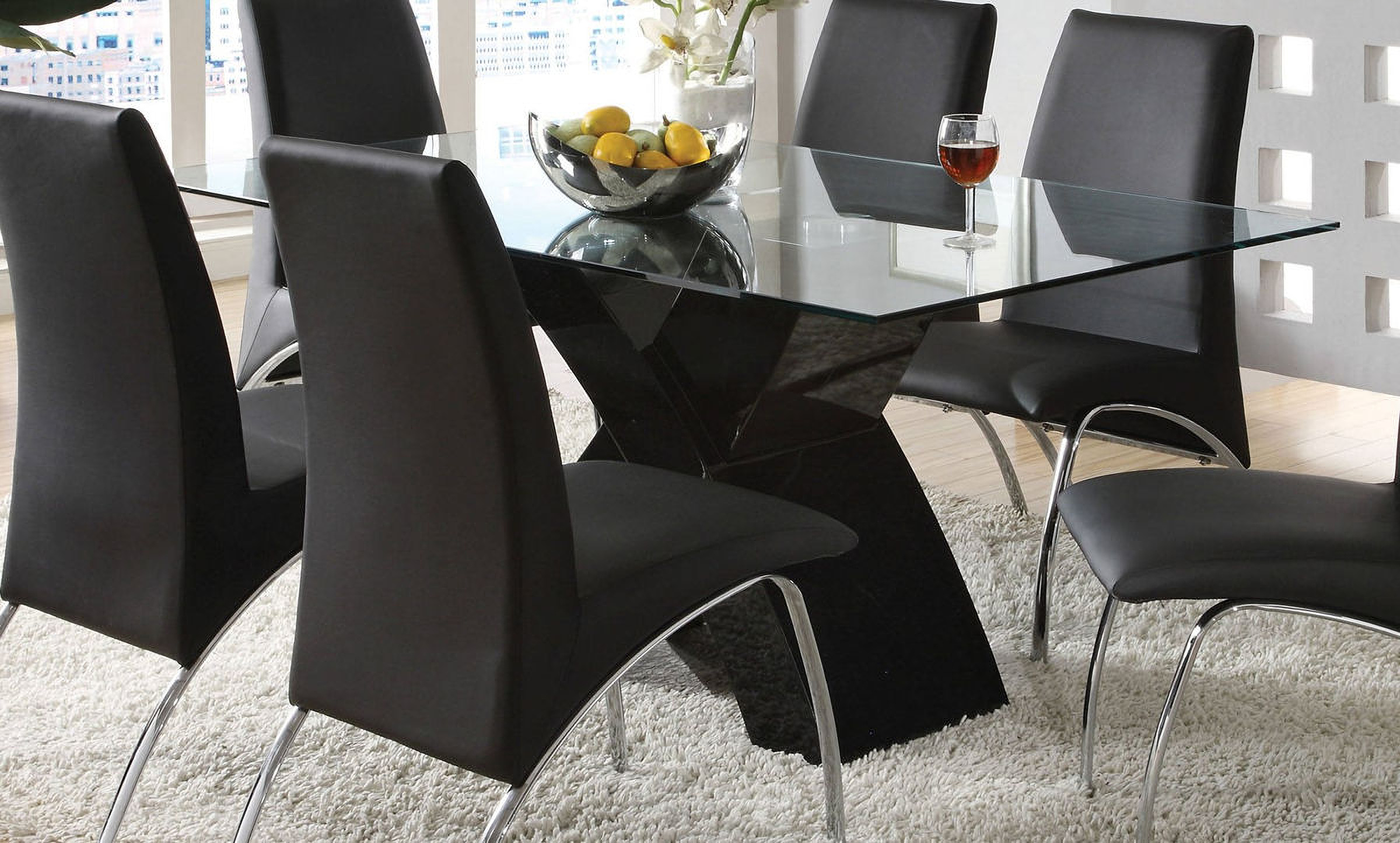 Furniture Of America Wailoa Black Glass Top Dining Table 1stopbedrooms