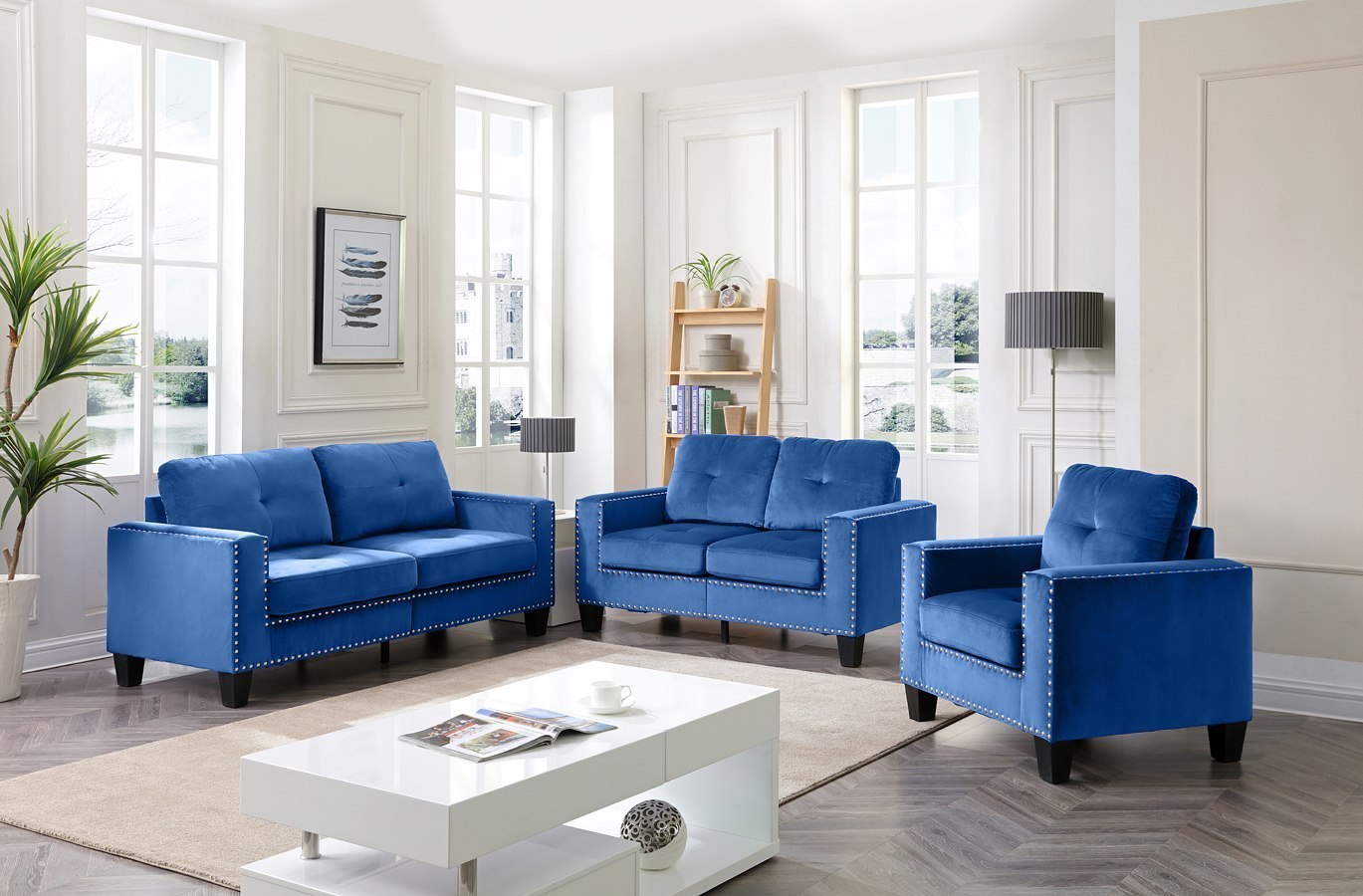 Nailer Living Room Set Navy Blue 1stopbedrooms