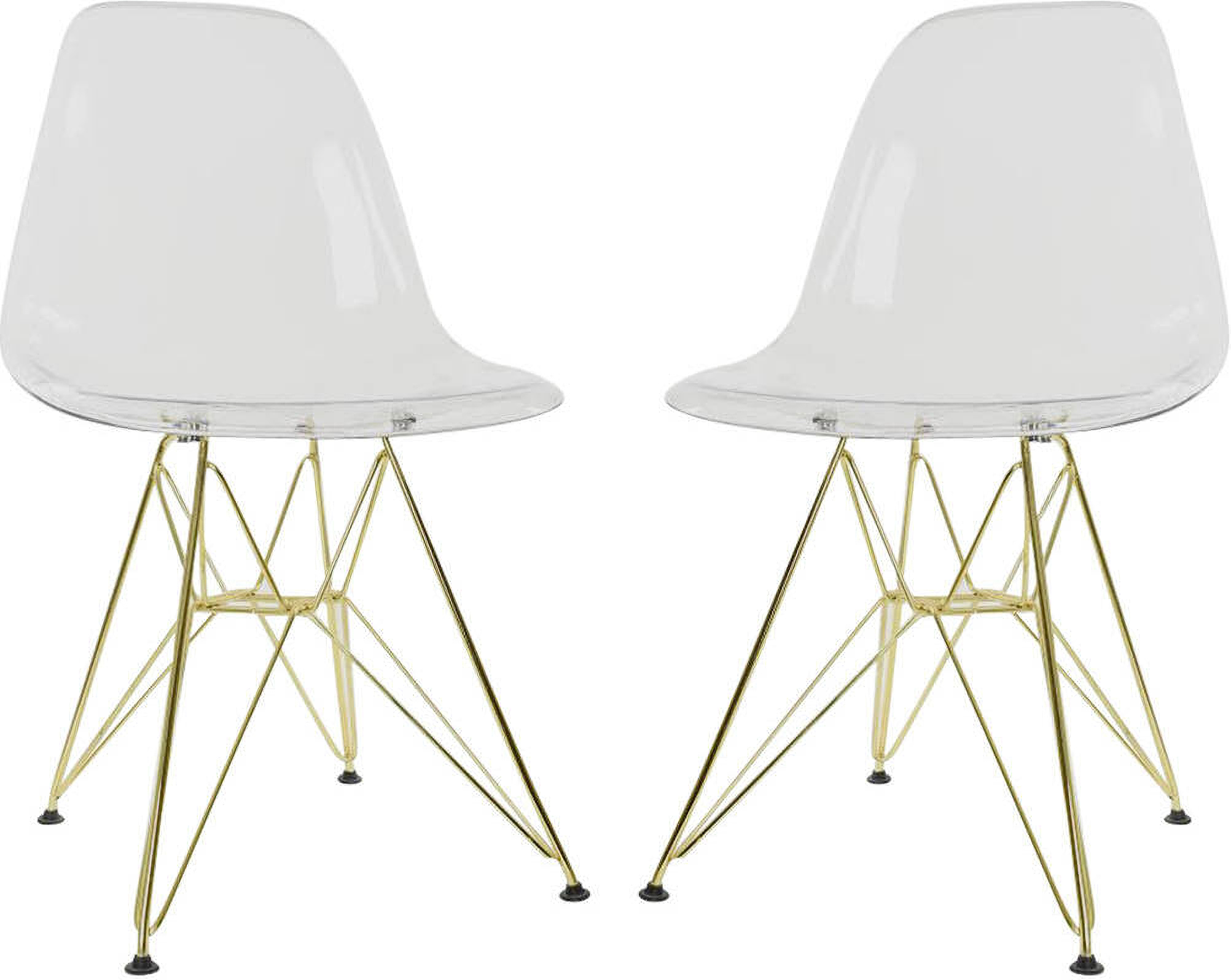 2 Leisuremod Cresco Clear Molded Gold Base Eiffel Side Chairs 1stopbedrooms