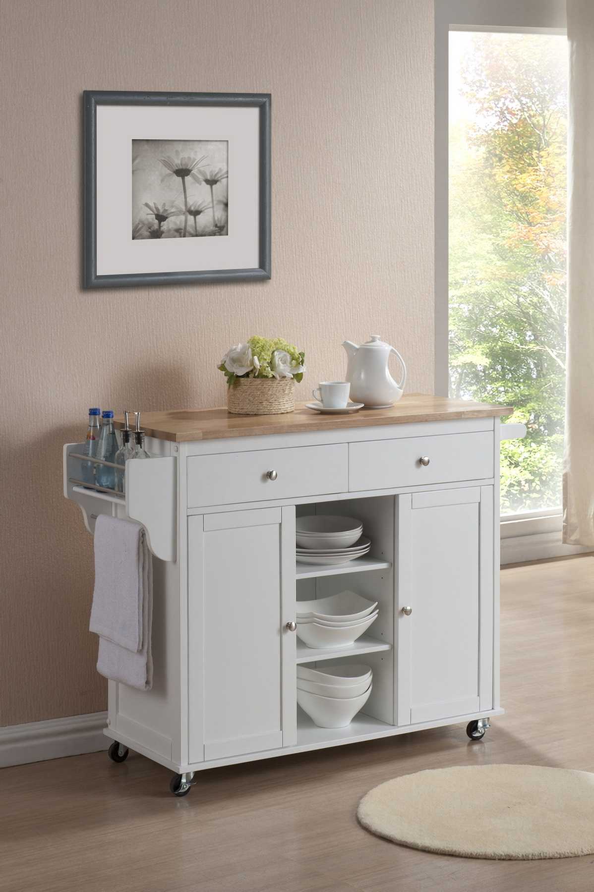 Baxton Studio Meryland White Modern Kitchen Island Cart 1stopbedrooms