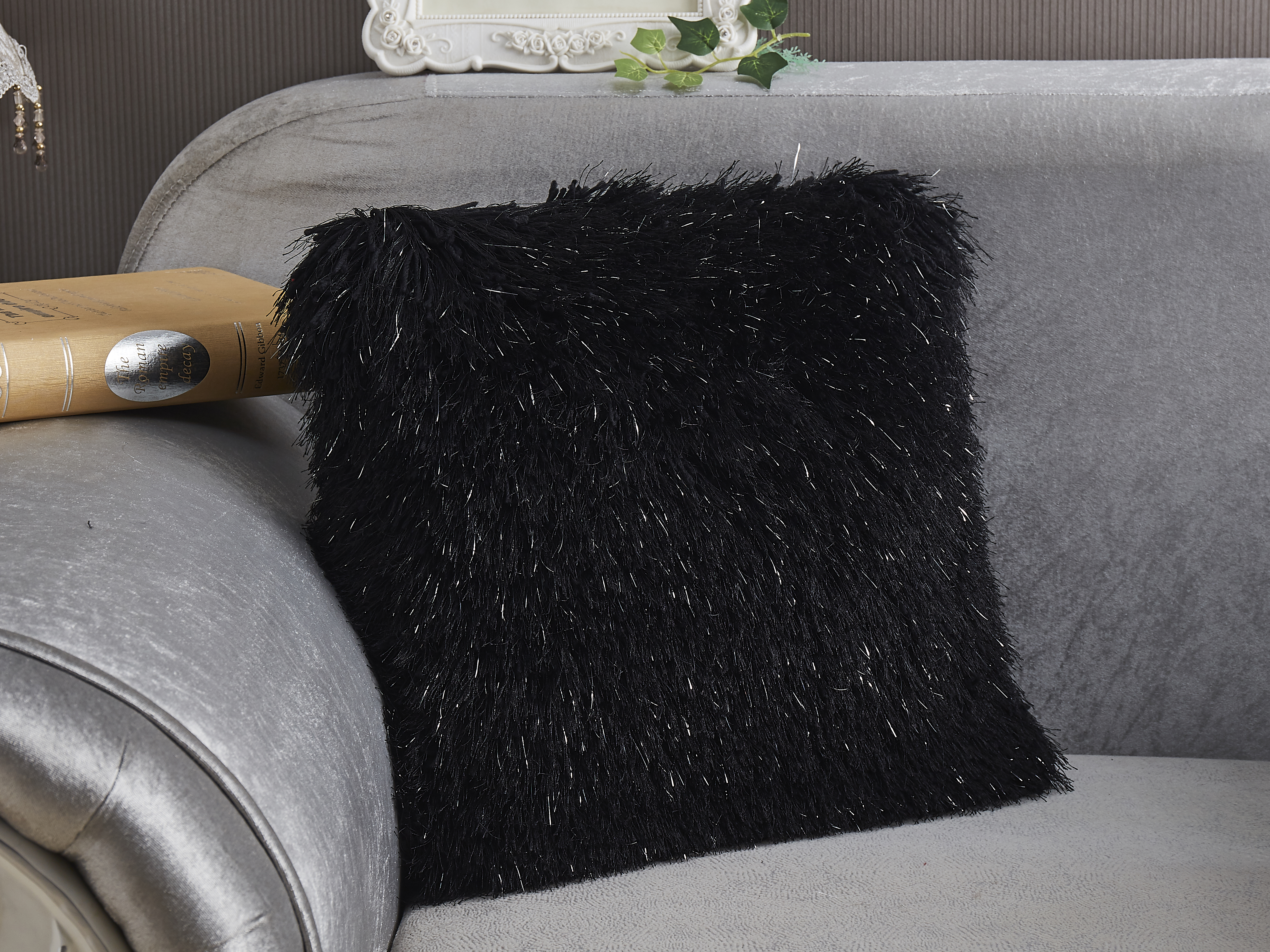 black shag pillow