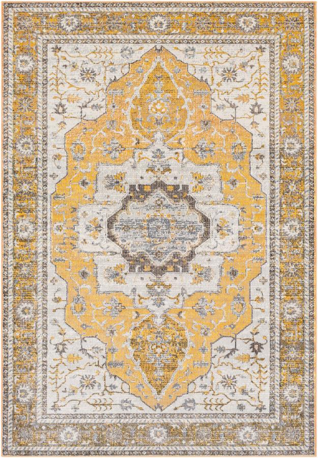 Surya Aura Silk Bright Yellow Black Beige Polypropylene Area Rug 90x63 1stopbedrooms