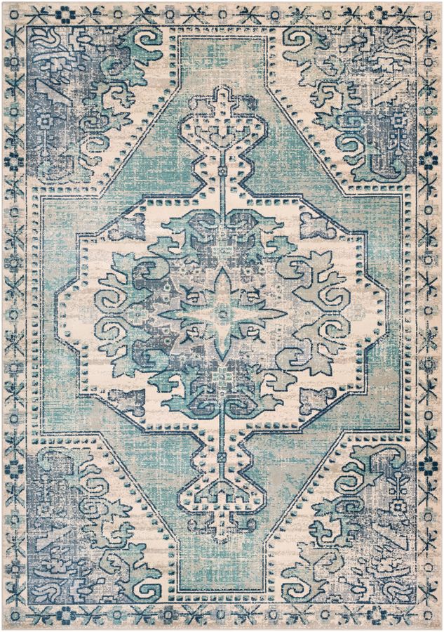 Surya Bohemian Teal Navy Charcoal Polypropylene Area Rug 90x63