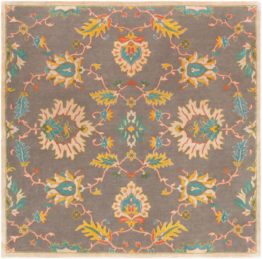 Surya Caesar Burnt Orange Teal Mustard Wool Square Area Rug 48x48 1stopbedrooms