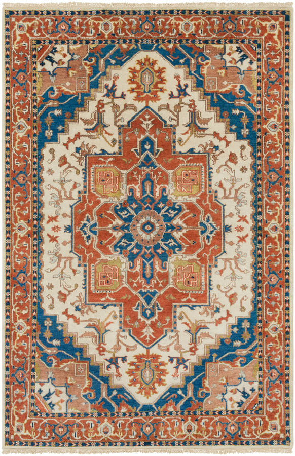 Surya Zeus Burnt Orange Sky Blue Camel Wool Area Rug 102x66 1stopbedrooms