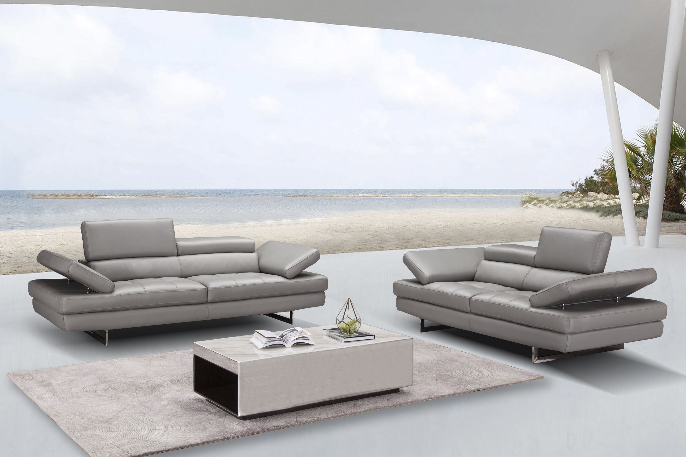 Aurora Grey Leather Living Room Set 1stopbedrooms