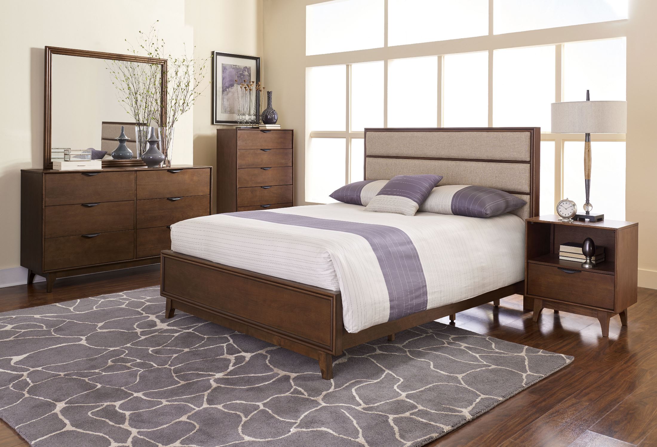 Mid Mod Cinnamon Upholstered Panel Bedroom Set 1stopbedrooms
