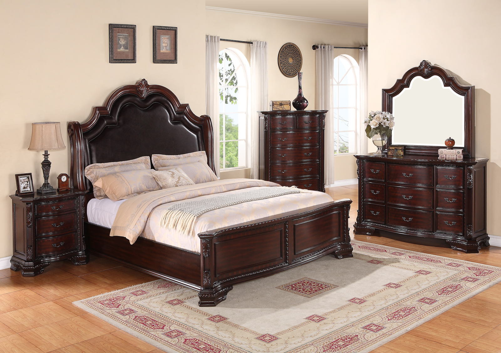 Crown Mark Furniture Sheffield Upholstered Bedroom Set In Dark Cherry