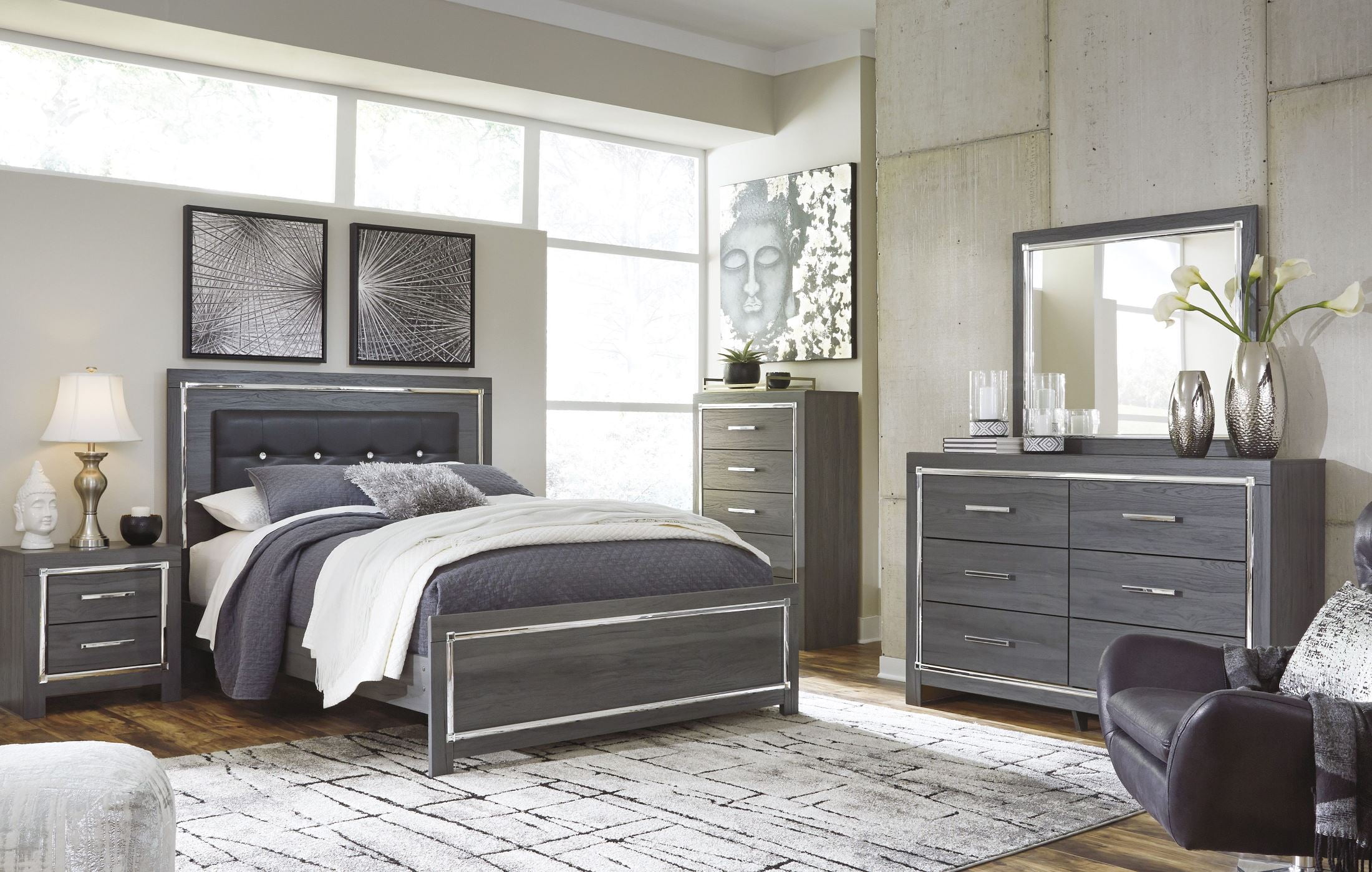 Lodanna Gray Upholstered Panel Bedroom Set 1stopbedrooms