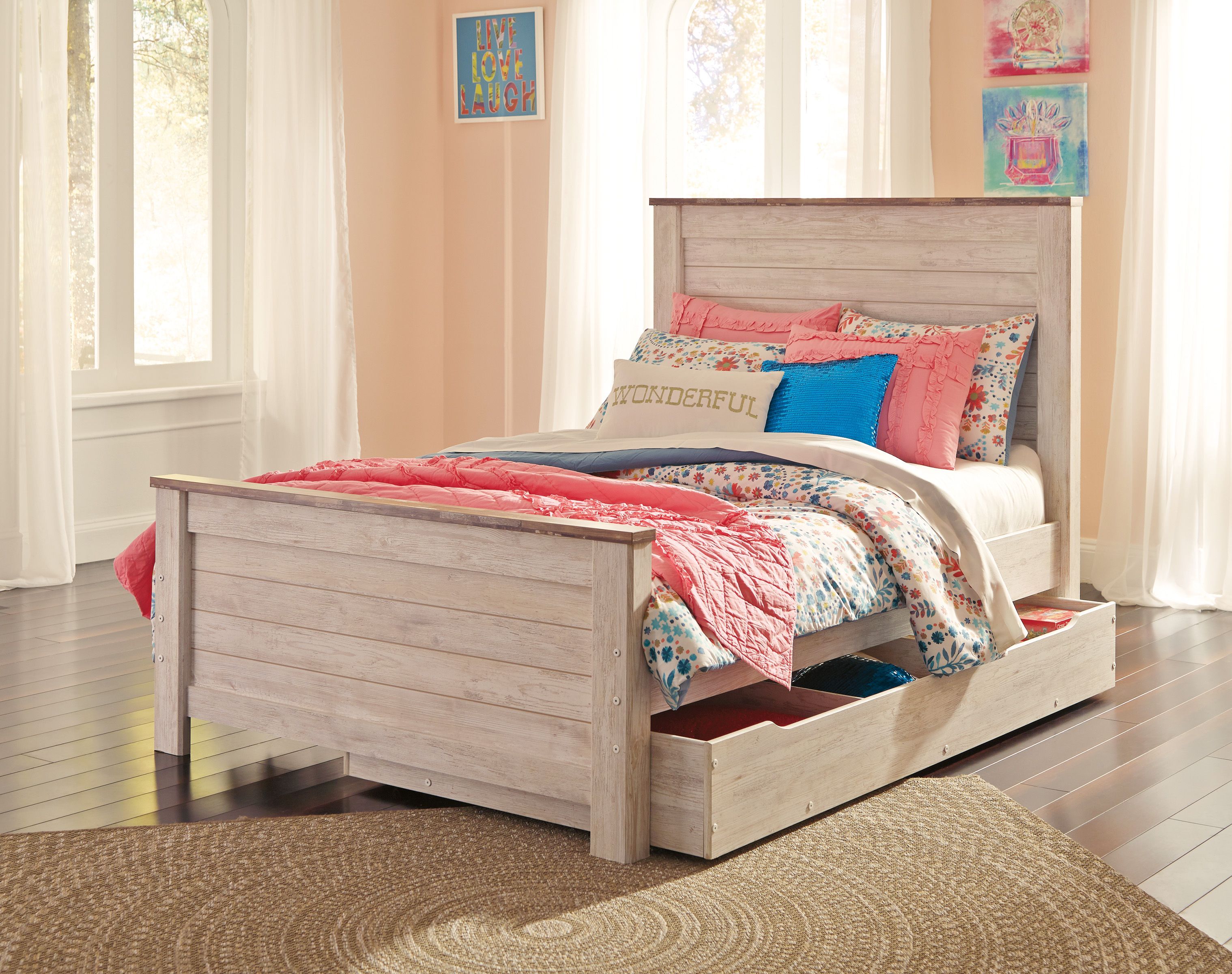 Willowton Whitewash Full Panel Bed With Trundle 1stopbedrooms