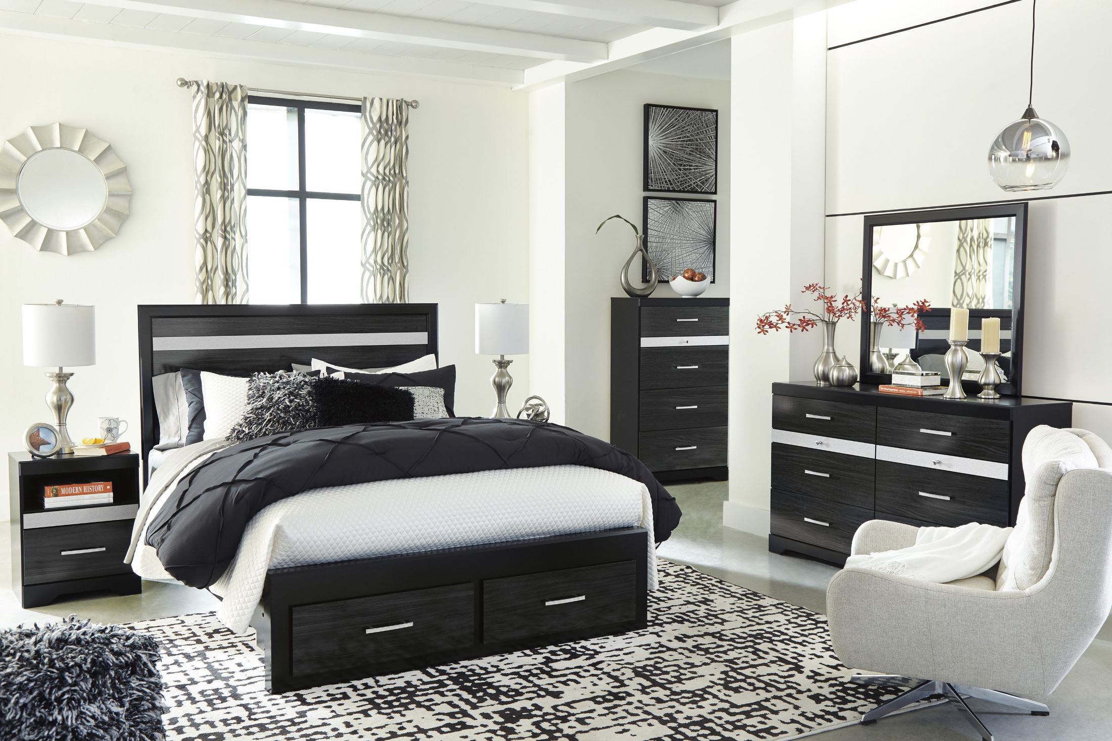 Starberry Black Panel Storage Bedroom Set