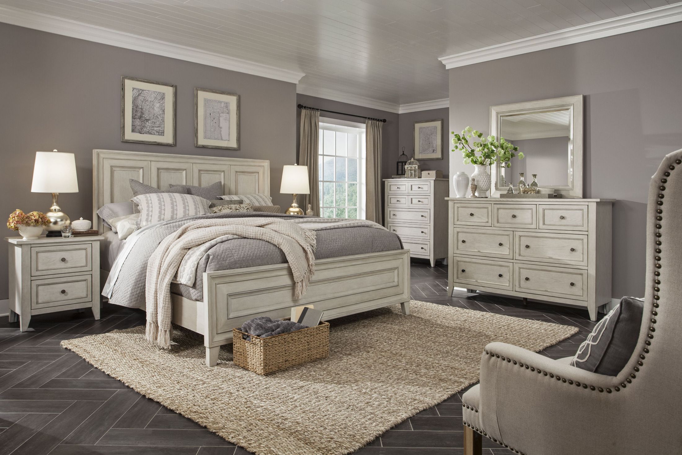 Raelynn Weathered White Panel Bedroom Set