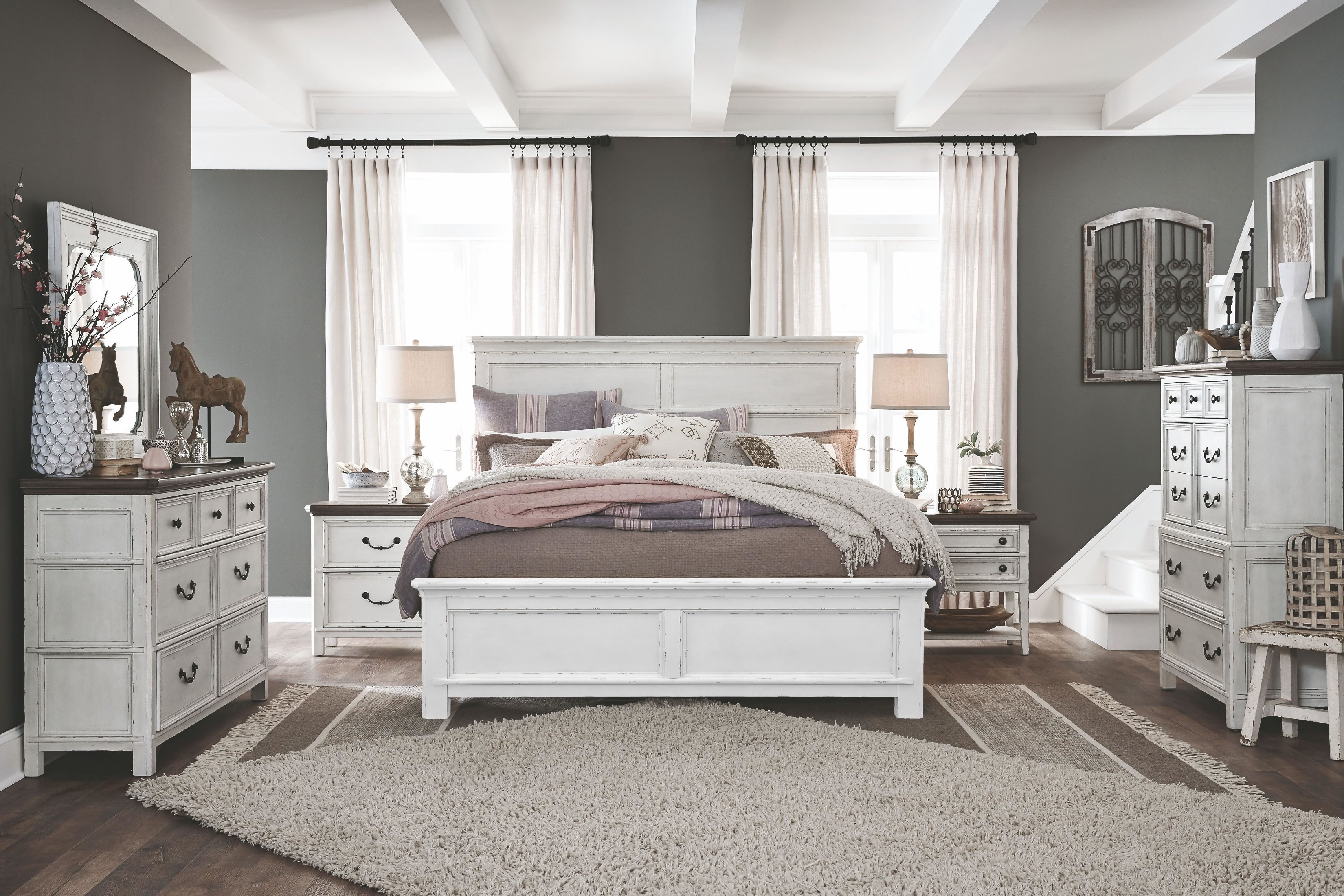 Bellevue Manor Weathered Shutter White Panel Bedroom Set