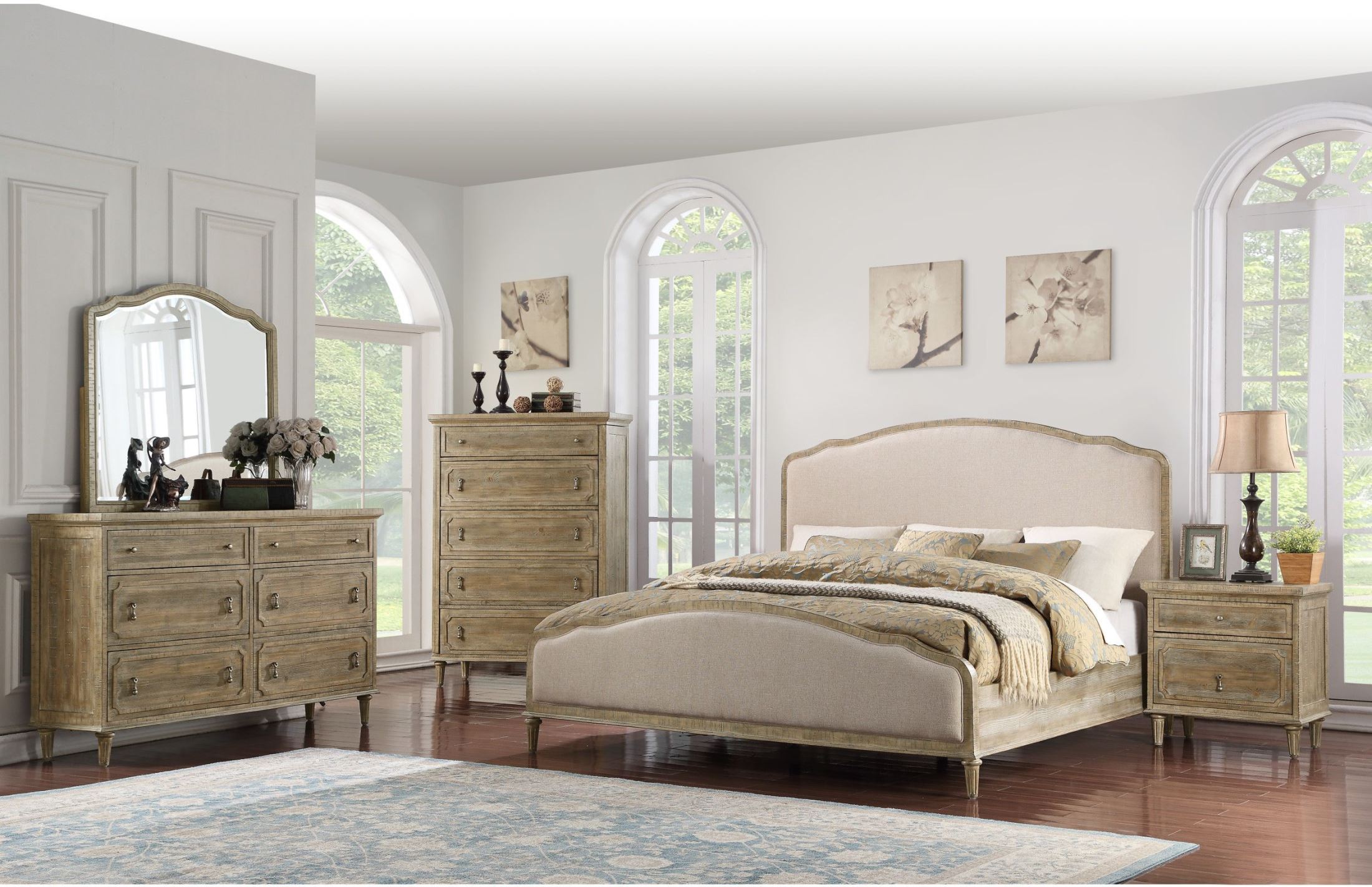 Interlude White Linen Upholstered Bedroom Set 1stopbedrooms