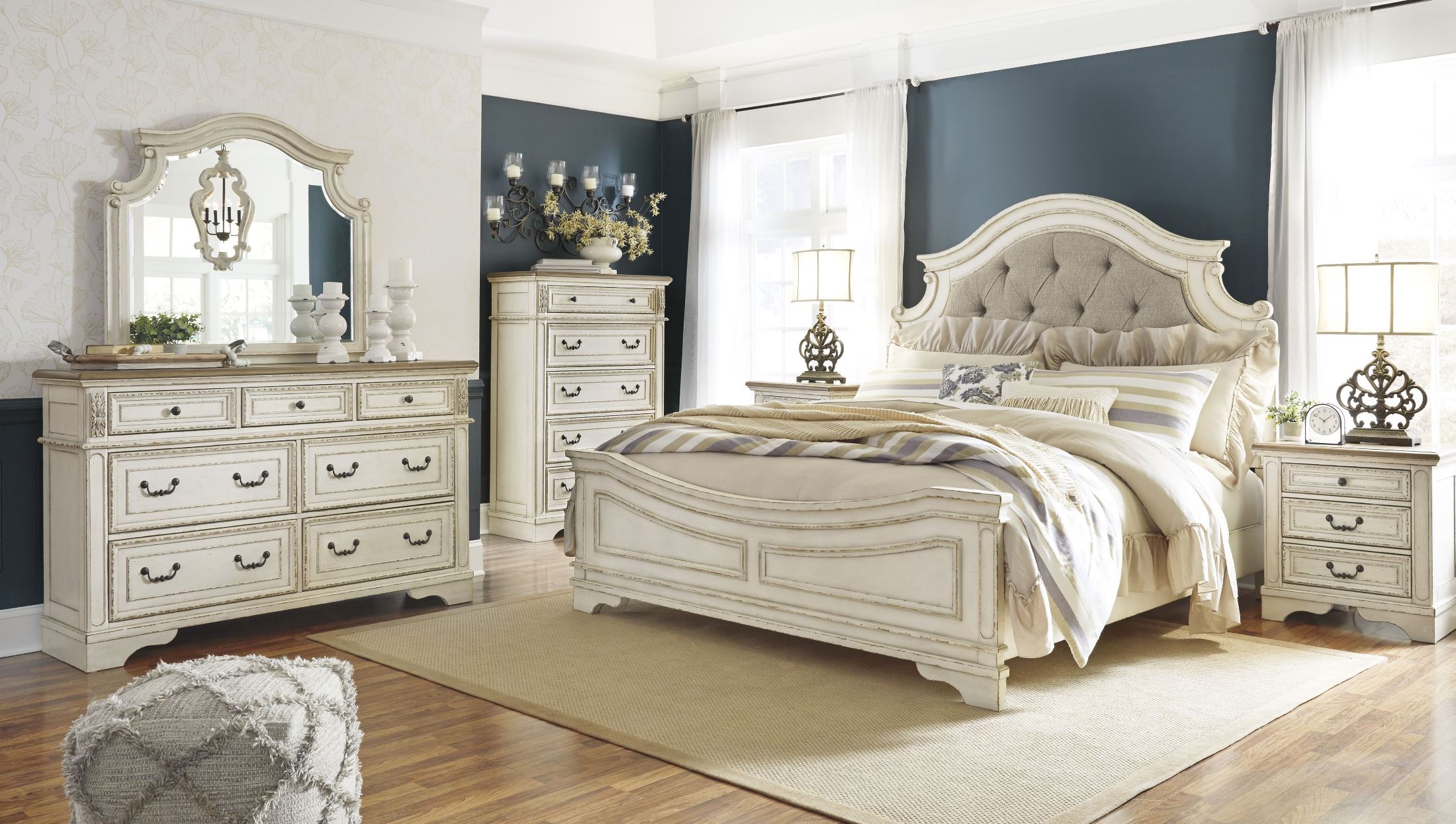 Realyn Chipped Two Tone Upholstered Panel Bedroom Set 1stopbedrooms