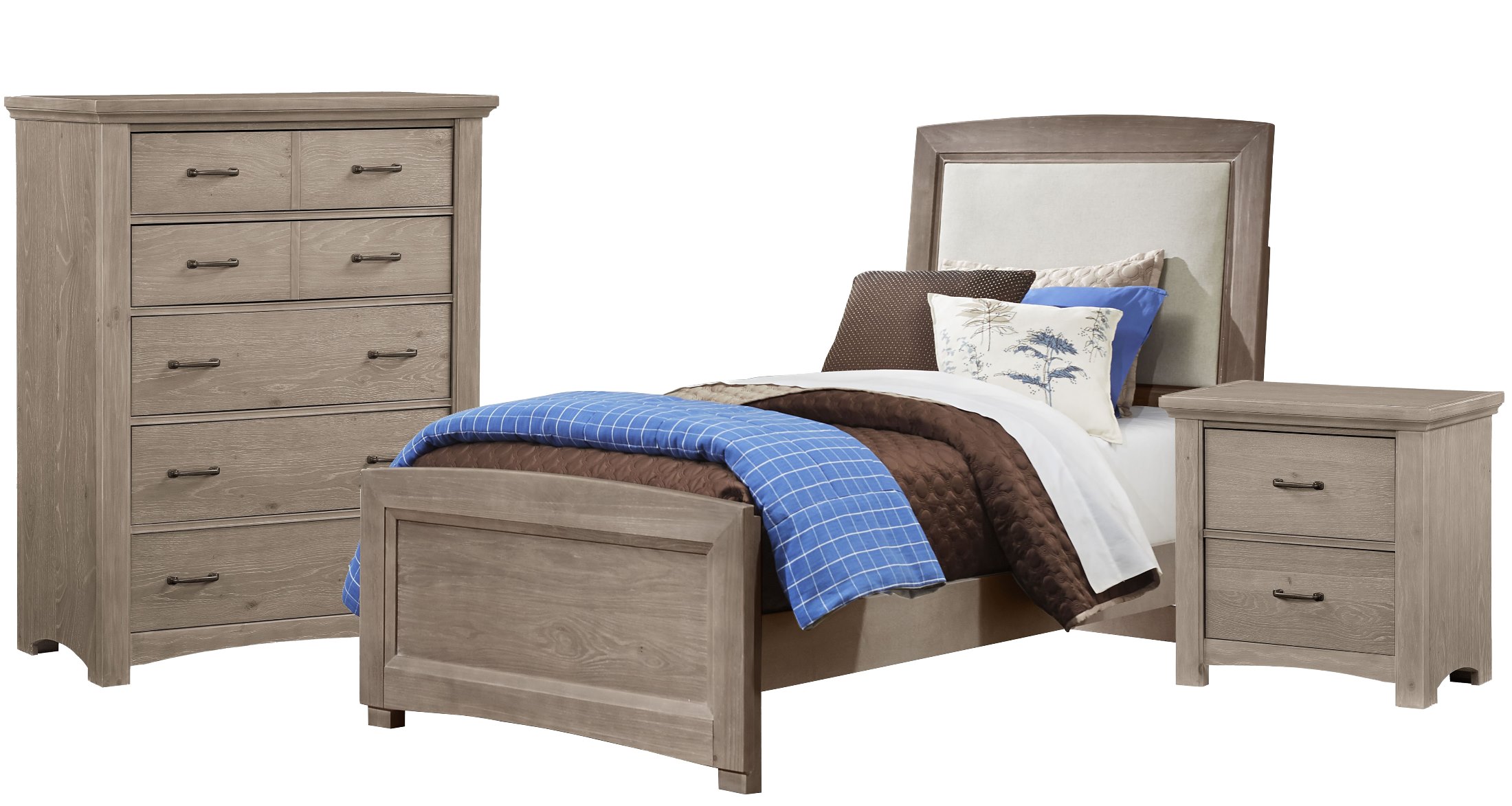 Transitions Driftwood Oak Youth Upholstered Panel Bedroom Set