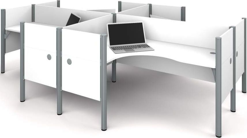 Pro Biz White Four L Desk Workstation With Rounded Corners 1stopbedrooms