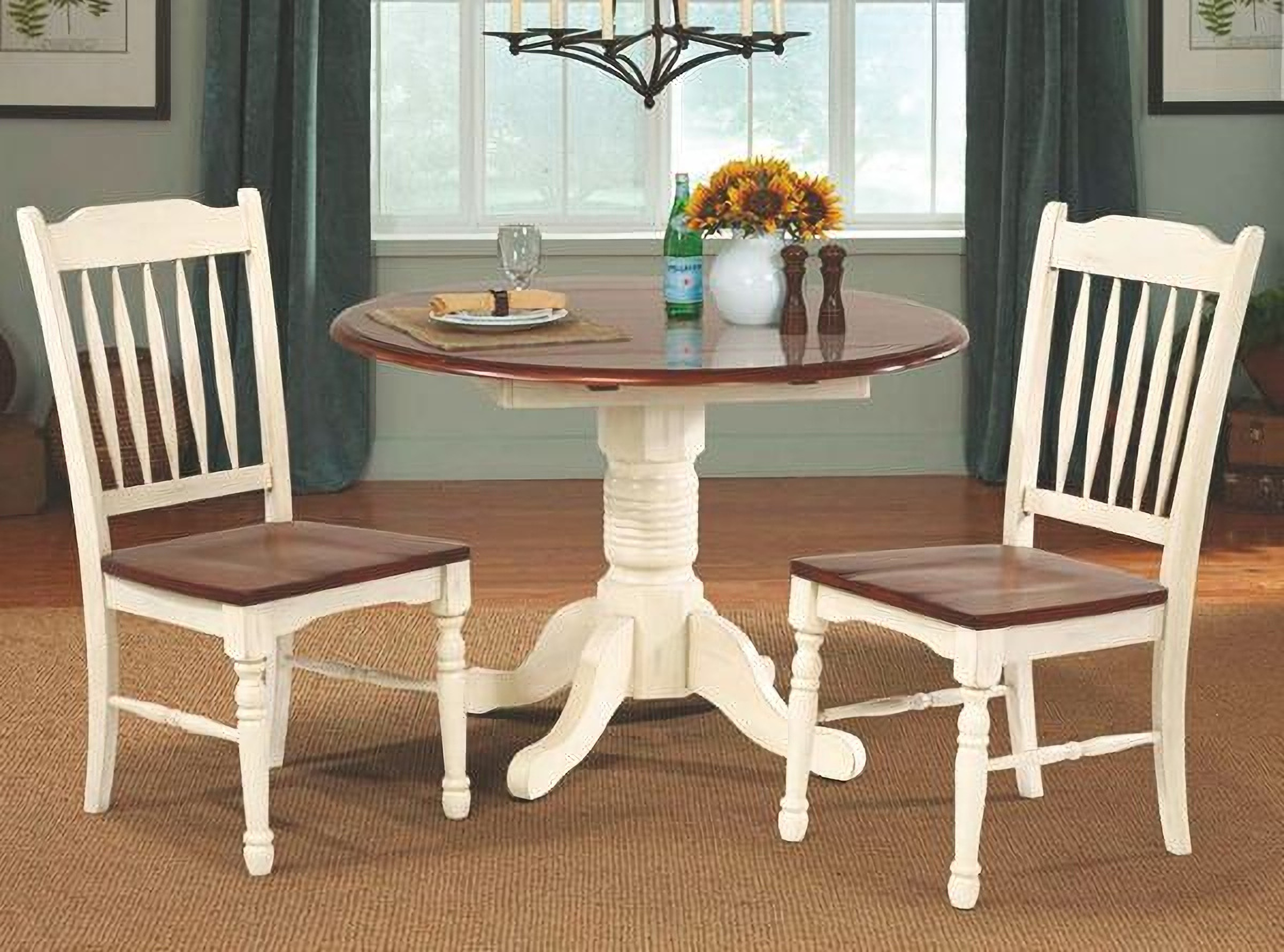 British Isles 42 Merlot Buttermilk Round Double Drop Leaf Dining